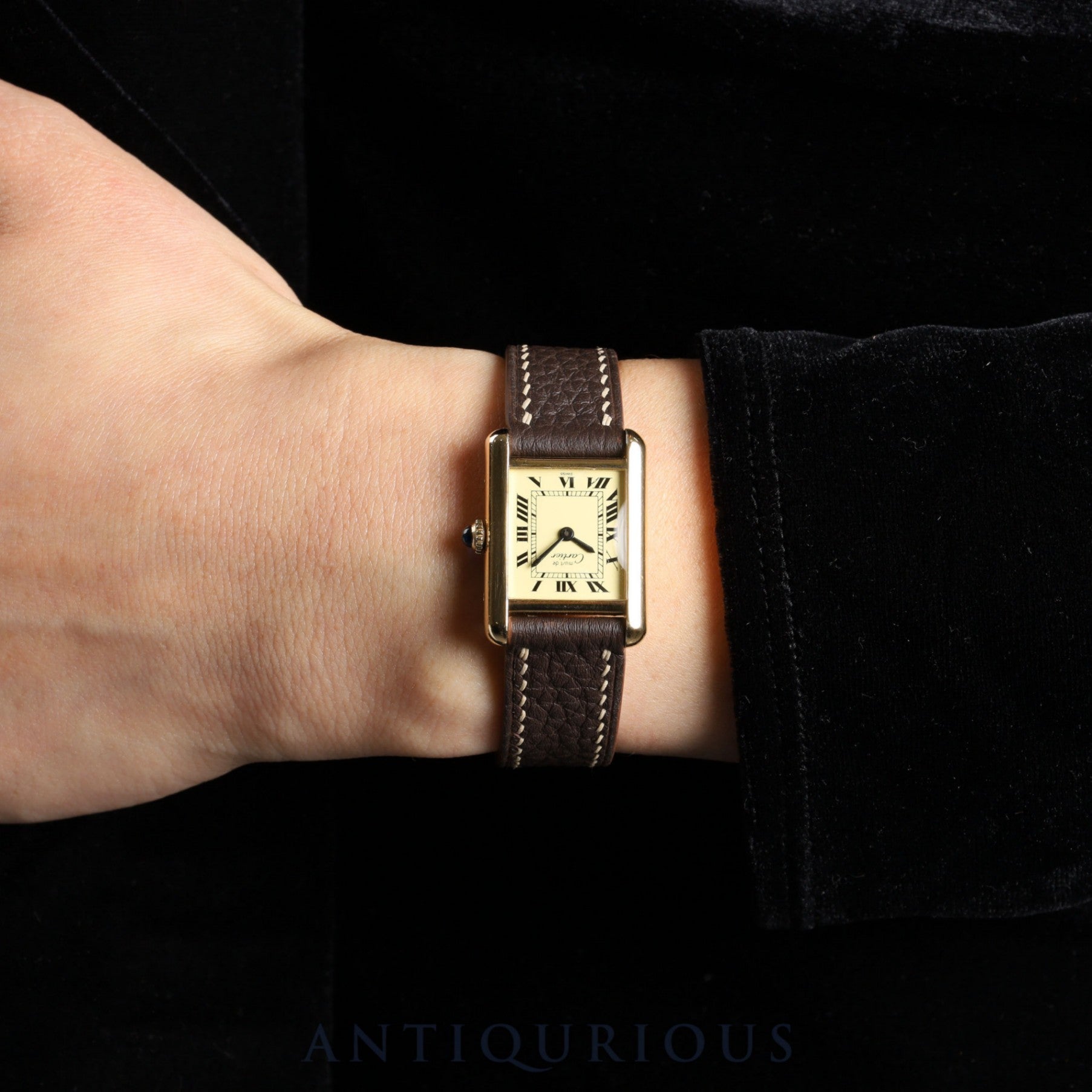 Cartier Must Tank SM Manual winding Cal.78-1 SV925 Leather Genuine buckle (GP) Ivory Roman dial Overhauled