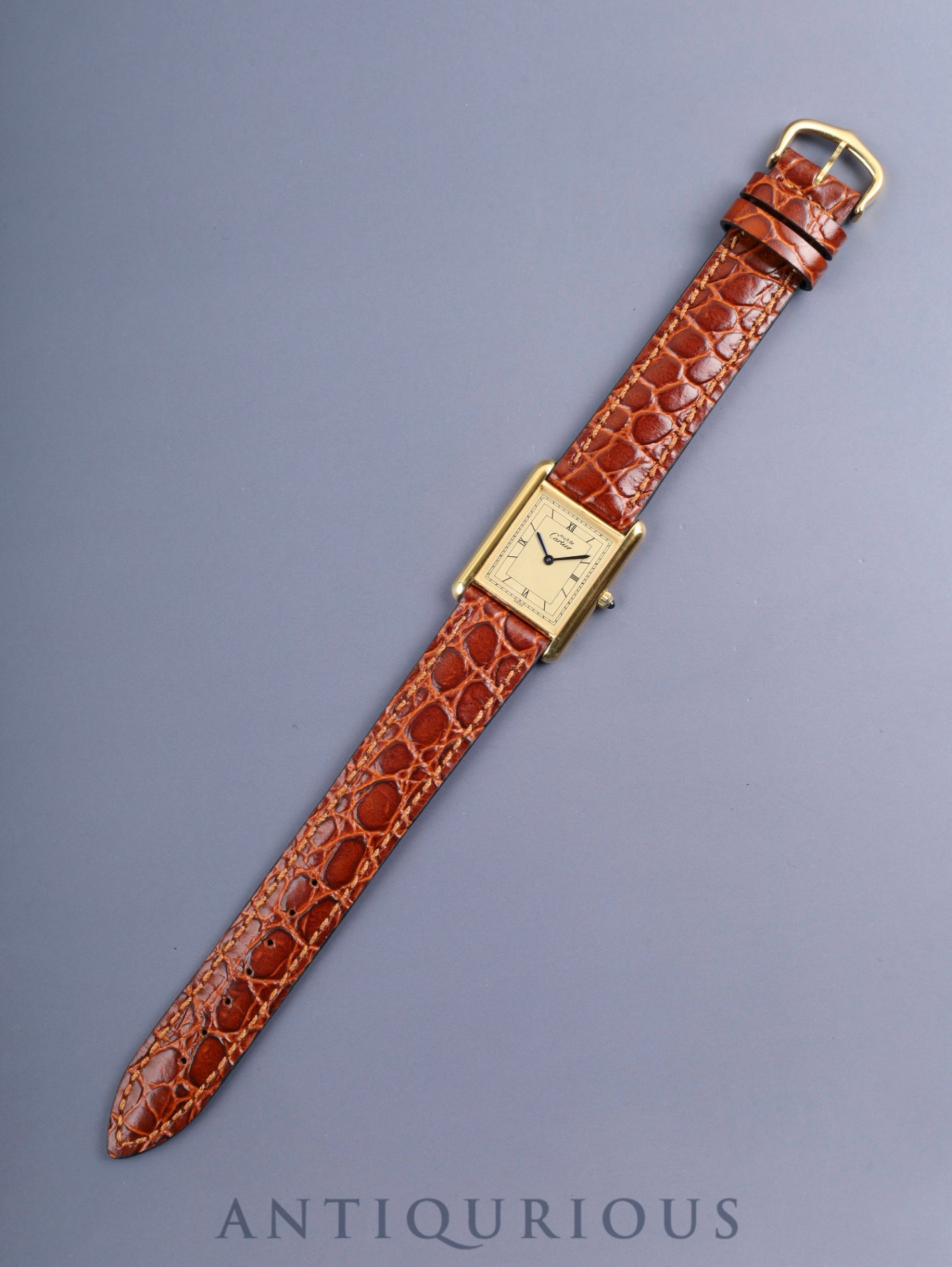Cartier Must Tank LM 6 81006 Quartz Cal.859 SV925 Leather Original Pin Buckle (GP) Champagne Roman Numeral Dial (SWISS marking) With Original Leather Strap, Polished, Complete Service by Cartier Boutique