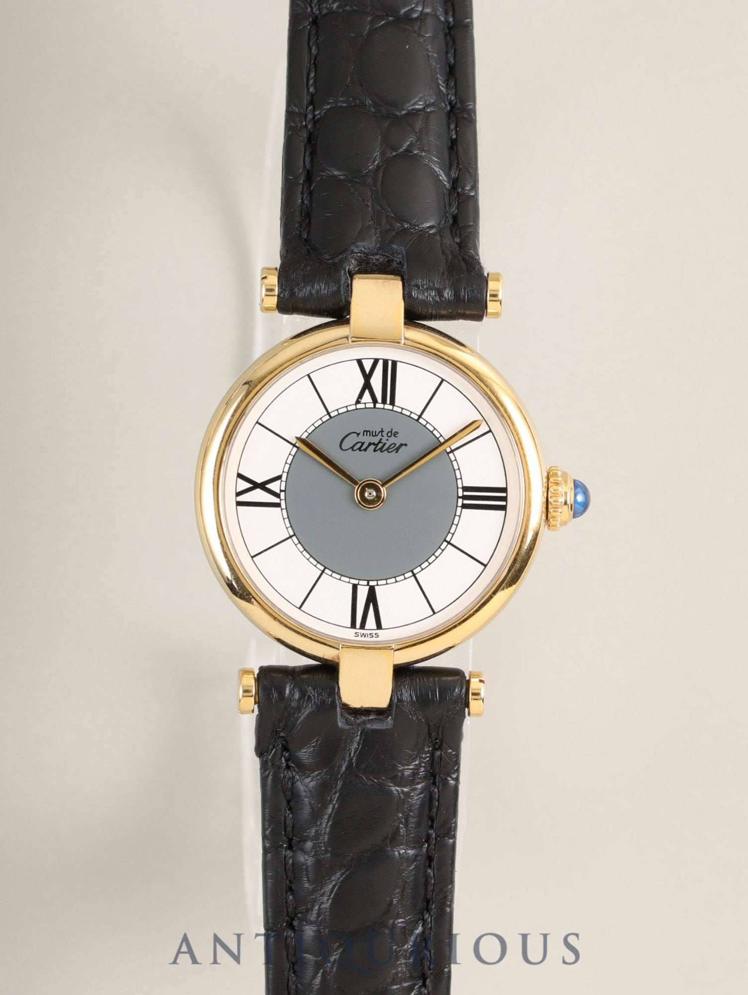 Cartier Must Vendome VLC SM 590004 Quartz Cal.90 SV925 Leather Genuine GP Deployment Buckle Center Gray Roman Dial Box Booklets Warranty (1993) Overhauled