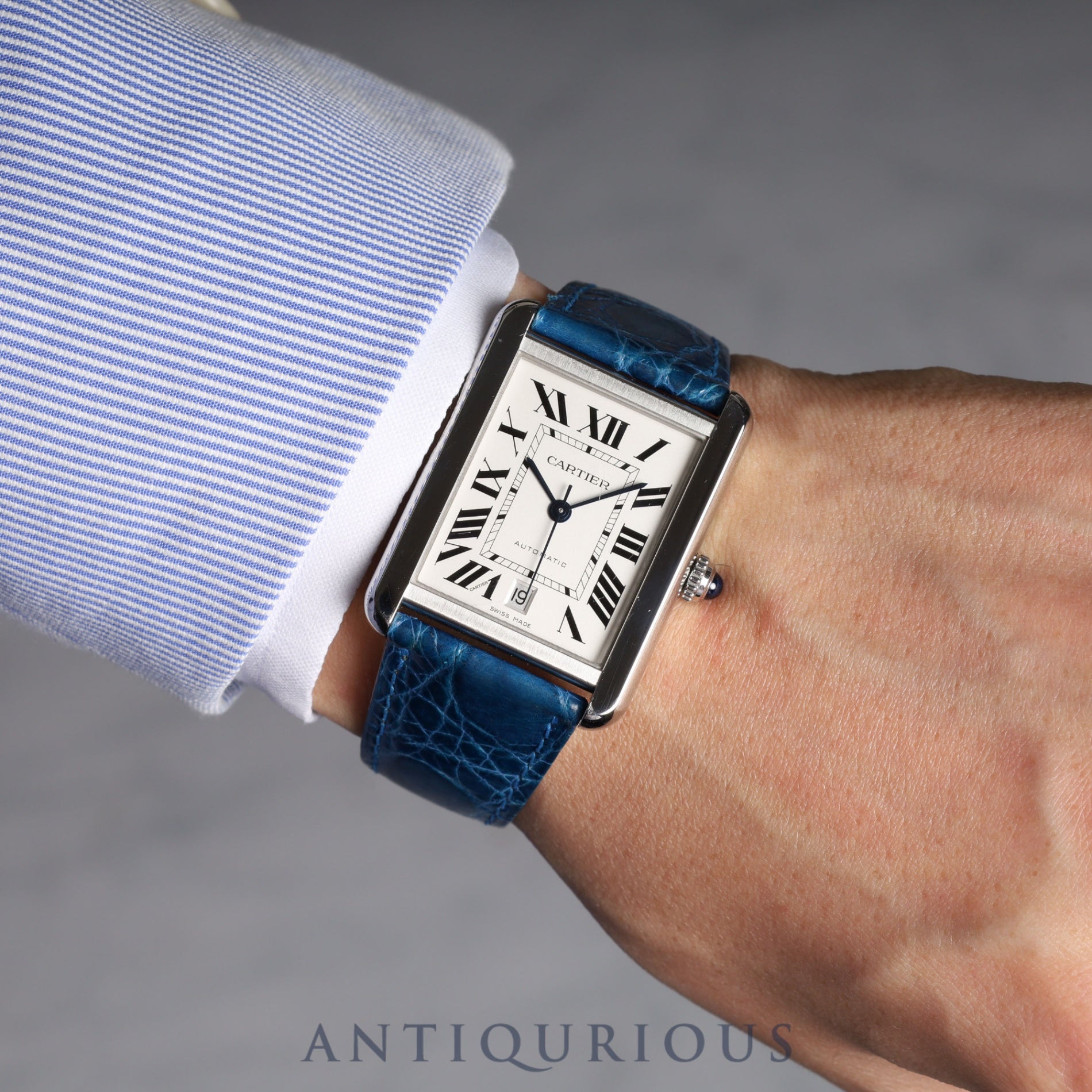 カルティエ タンクソロ XL AT Cal.049 W5200027 SS 革 シルバー文字盤 保証書(2015年) コンプリートサービス済み