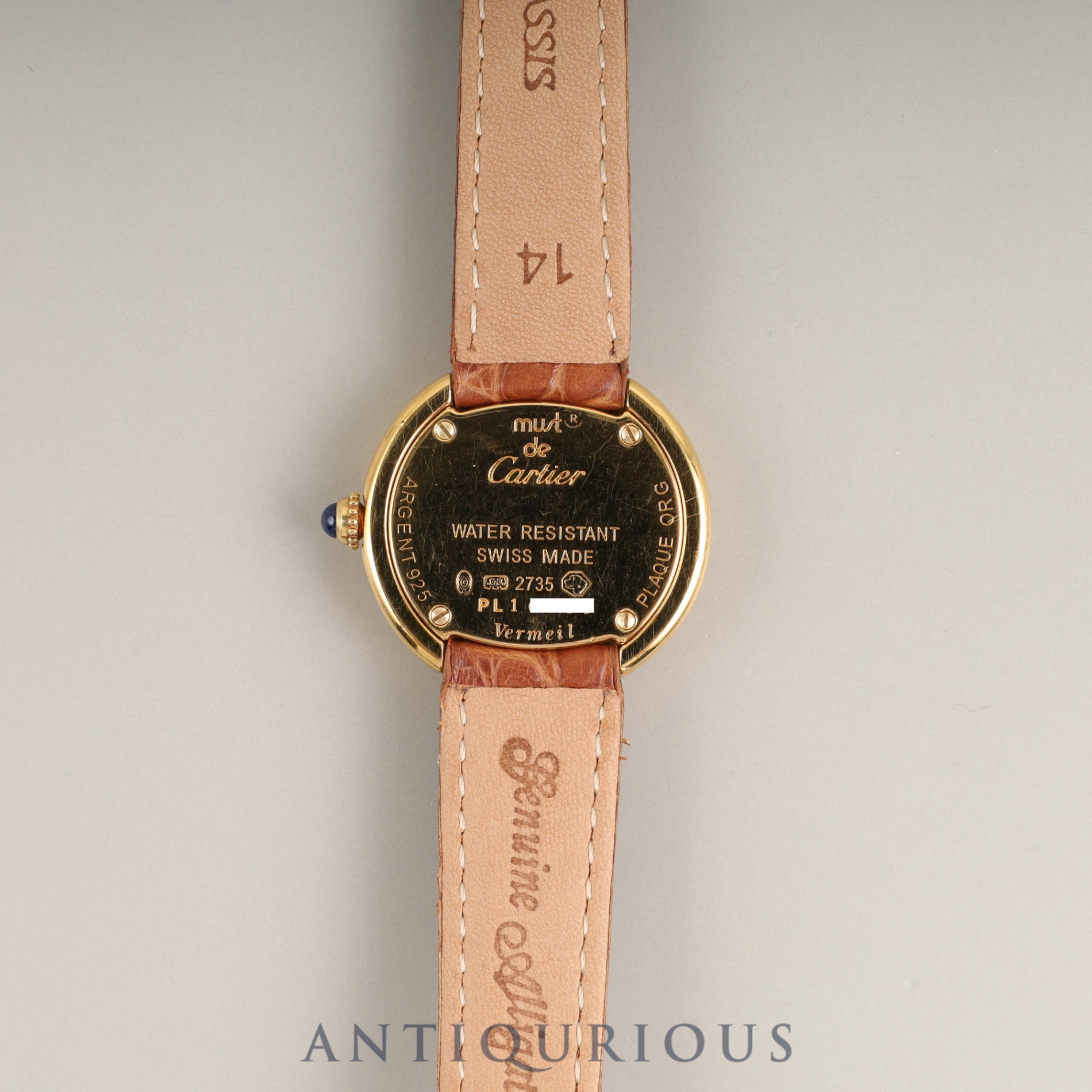 Cartier Must Trinity W1010744/2735 Quartz Caliber 157 SV925 GP Leather Strap with Genuine D-Clasp (GP) Buckle, Side Trinity Dial, Overhauled