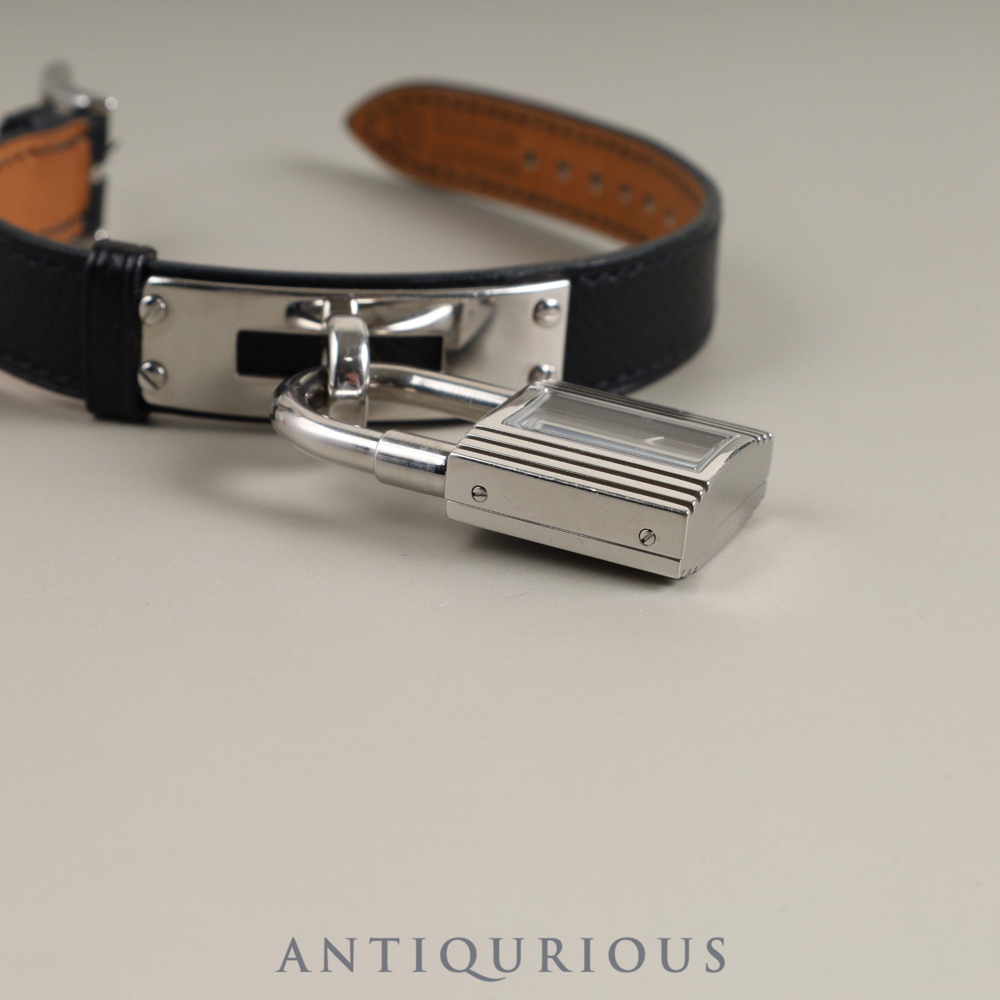 Hermes Kelly Watch KE1.210 Quartz SS Genuine Leather Strap (□D Stamp: 2000) Genuine Buckle (SS) Black Dial Overhauled