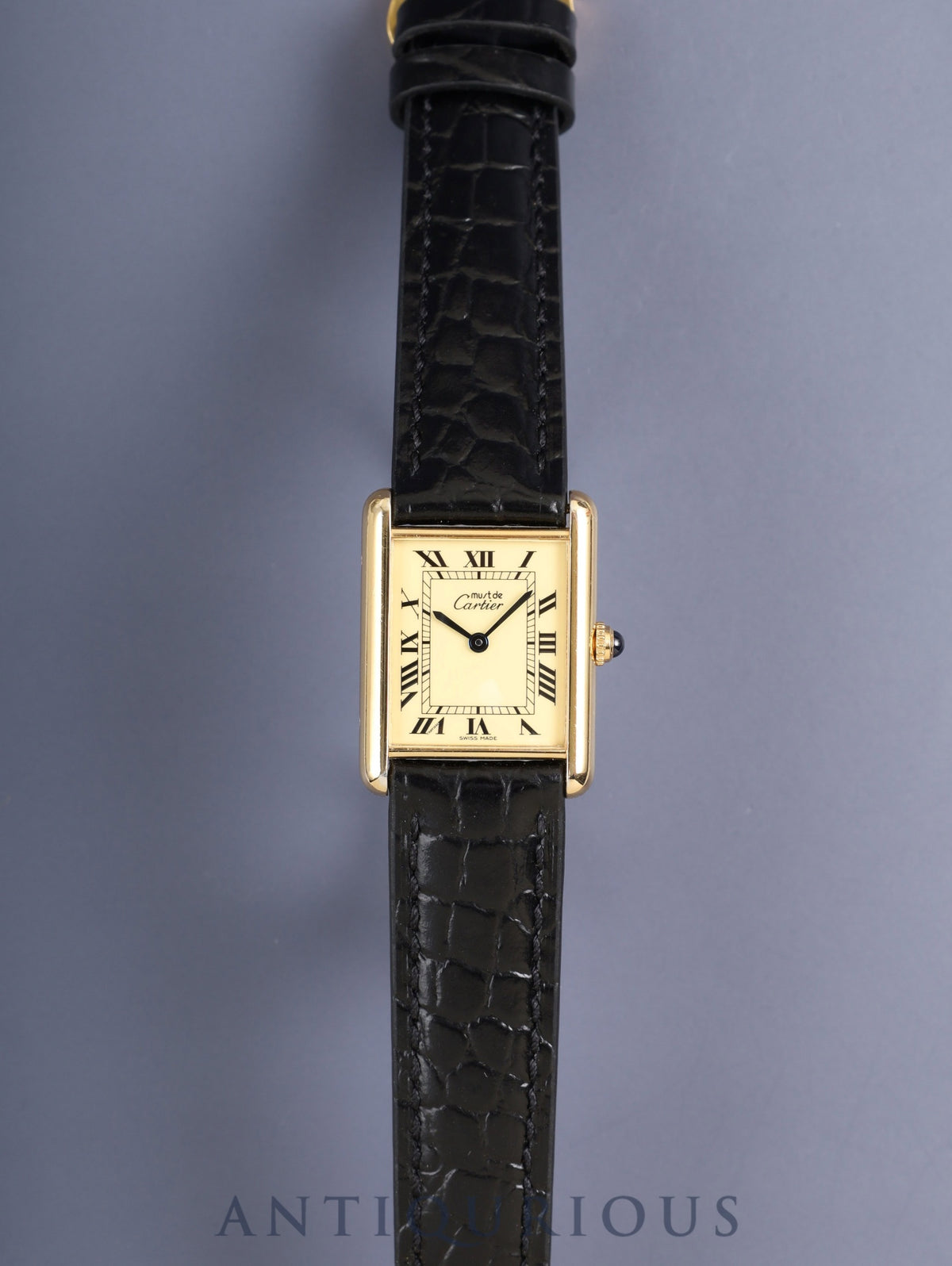 Cartier Must Tank LM W1002753 / 590005 Quartz Cal.690 SV925 Leather Genuine Pin Buckle (GP) Ivory Roman Dial (SWISS MADE) Overhauled