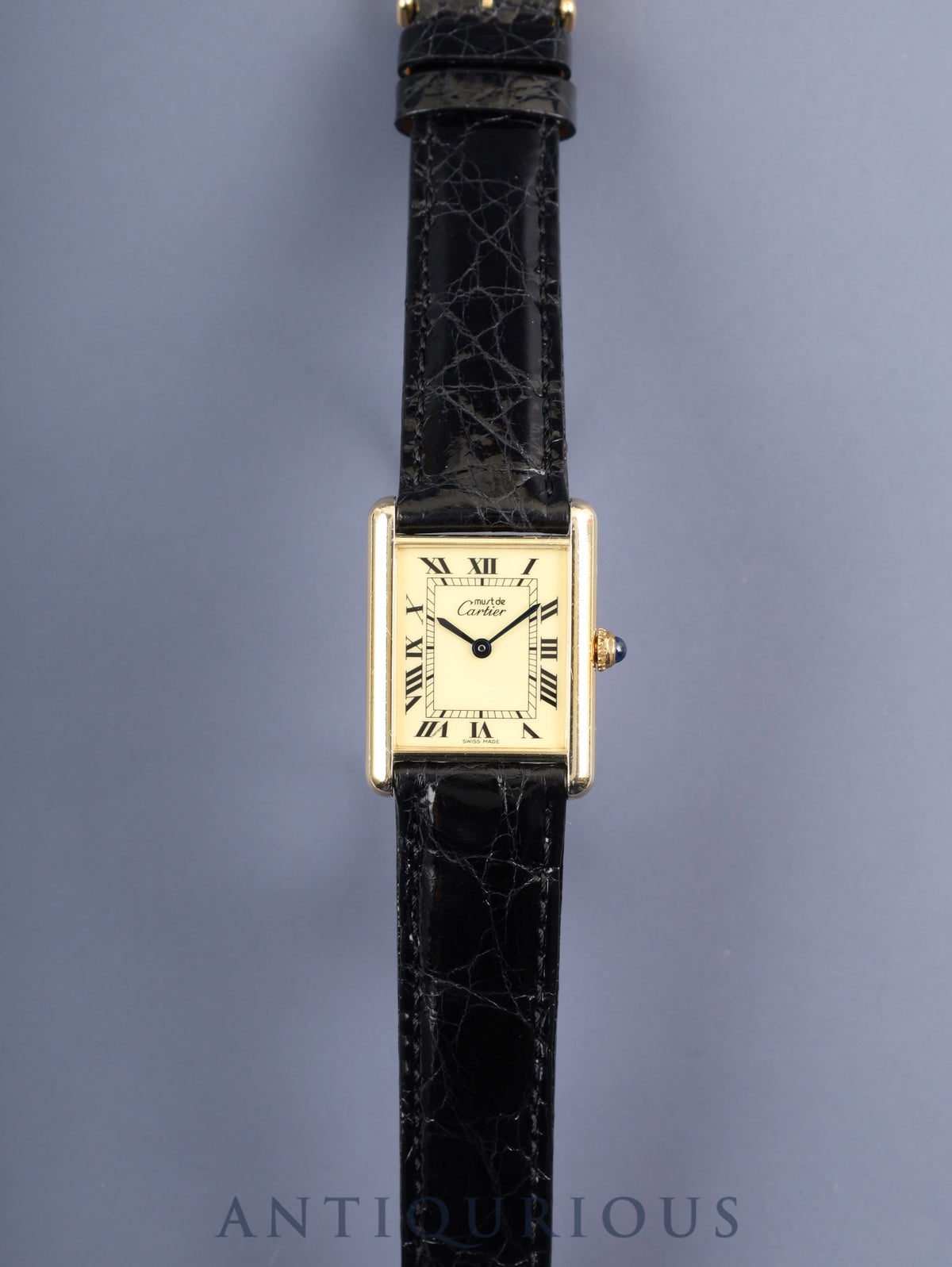 Cartier Must Tank LM 1615 Quartz SV925 Leather Genuine Pin Buckle (GP) Ivory Roman Dial (SWISS MADE) Overhauled, Complete Service (Full Maintenance) at Cartier Boutique