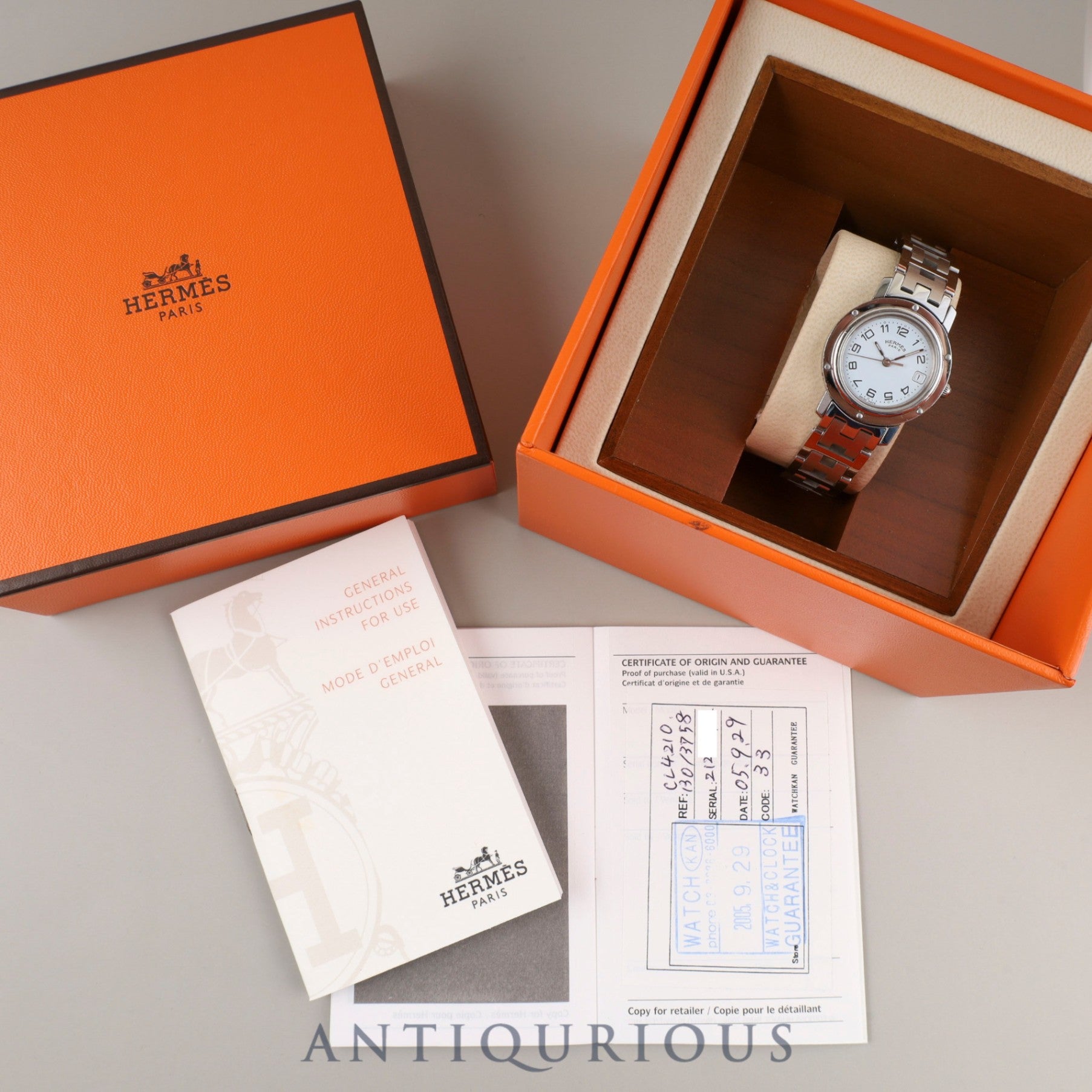 エルメス クリッパー CL4.210 クォーツ SS SS ホワイト文字盤 箱 冊子 保証書(2005年)オーバーホール済み