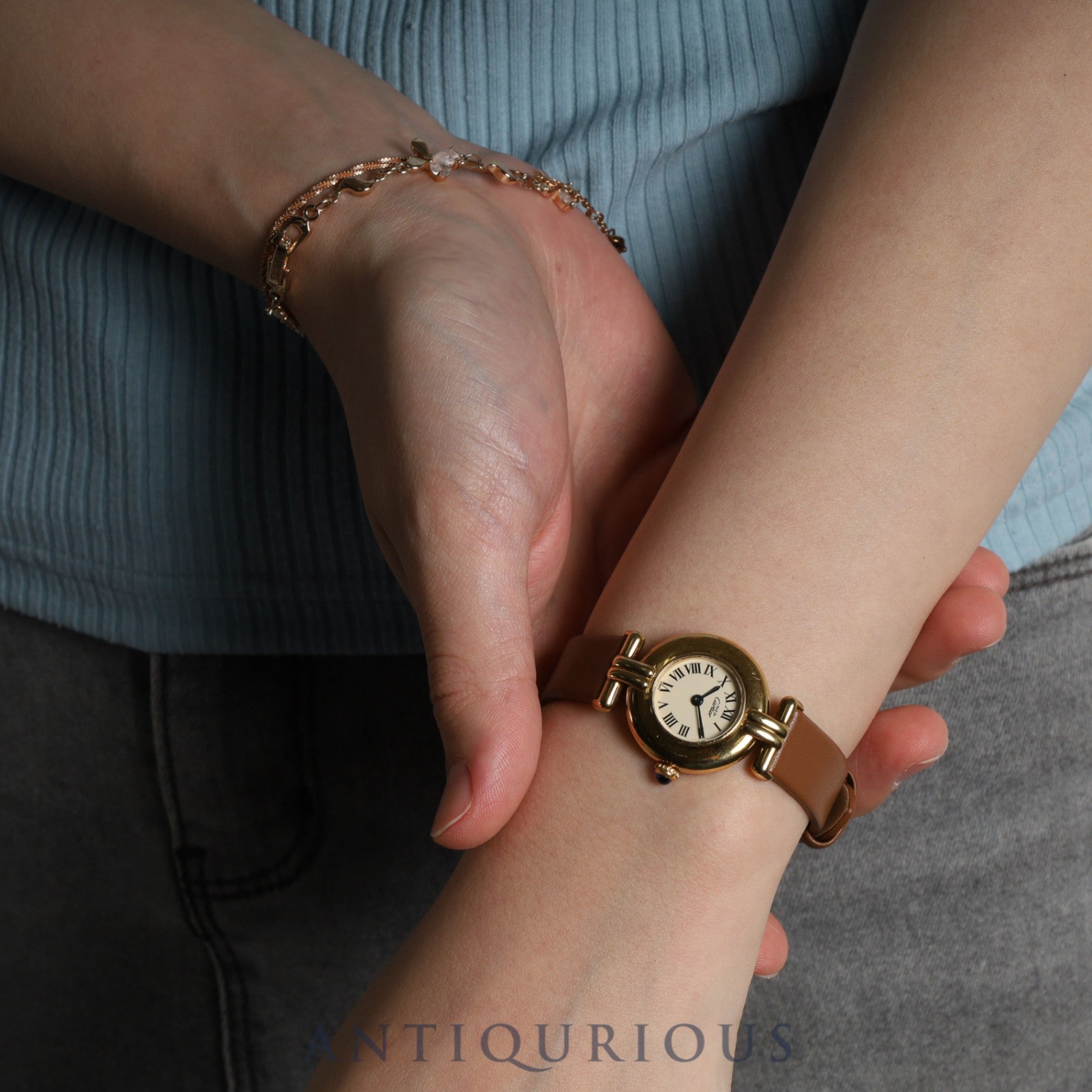 Cartier Must Colisee 590002 Quartz SV925 Leather Genuine Buckle (GP) Ivory Roman Dial Overhauled