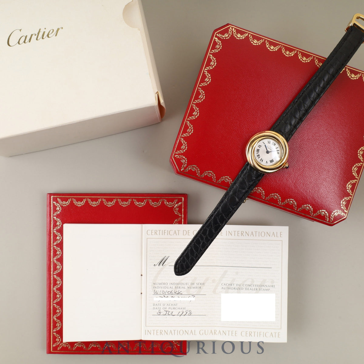 Cartier Must Trinity W1010644 / 2735 Quartz Cal.157.06 SV925 Leather Genuine D-buckle (GP) Silver Roman Dial Box Booklet Warranty (1998) Overhauled