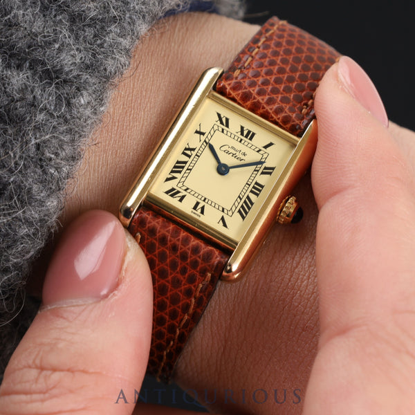 カルティエ マストタンク SM 1613 クォーツ Cal.057  SV925 純正革ベルト 純正尾錠(GP)アイボリーローマン文字盤 オーバーホール済み