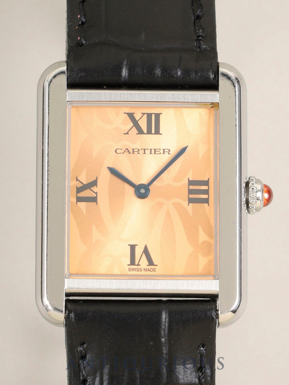 カルティエ タンクソロ SM W1019455/2716 クォーツ Cal.157 SS 革 純正Dバックル(SS)オレンジ文字盤(SWISS MADE表記 / 2006年限定) 箱 冊子 保証書(2006年) オーバーホール済み