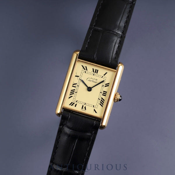Cartier Must Tank LM W1002754 / 1615 Quartz Cal.90 SV925 Leather Genuine D Buckle (GP) Ivory Roman Dial Overhauled
