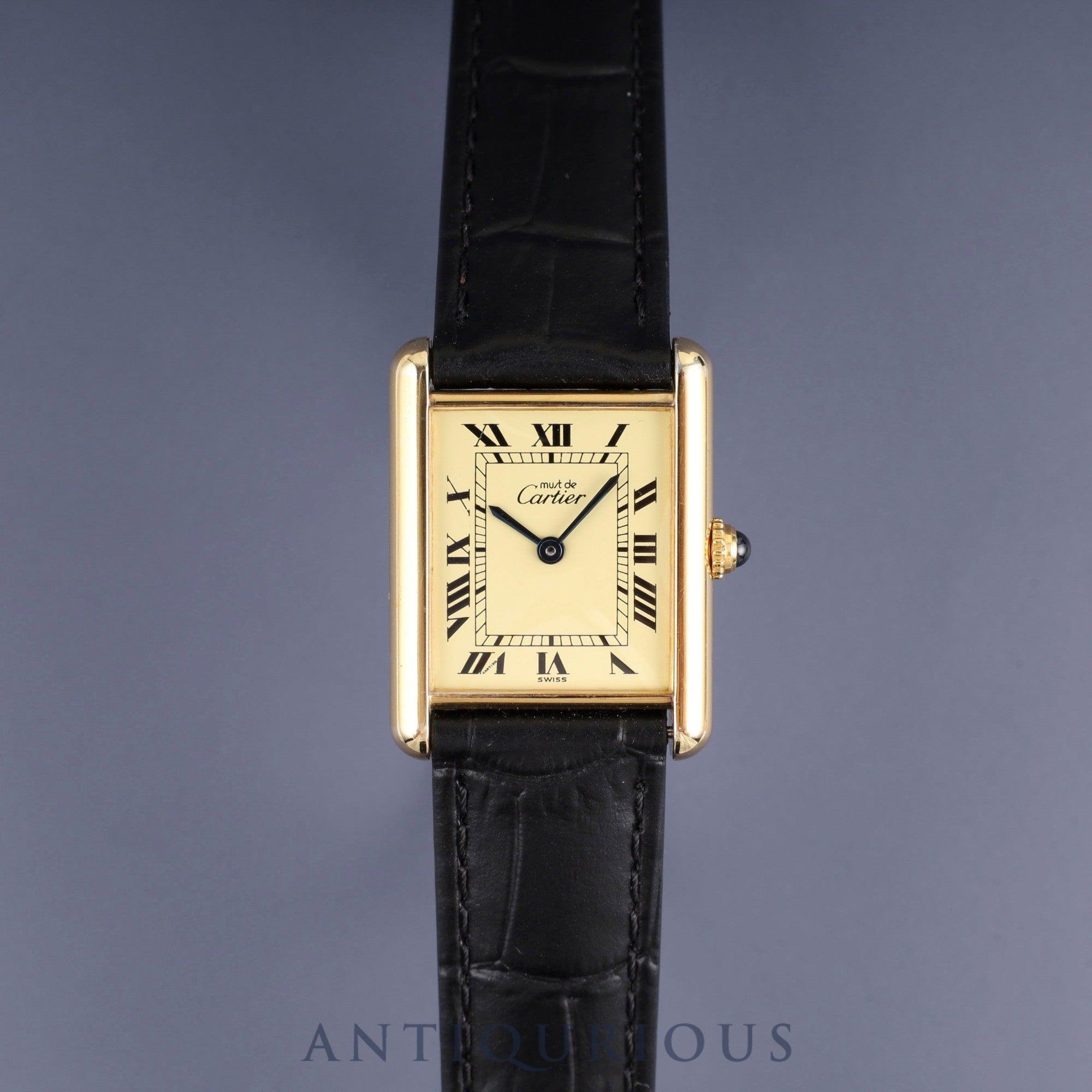 Cartier Must Tank LM 590005 Quartz Caliber 90 SV925 Leather Strap with Genuine GP Buckle Ivory Roman Dial Box and Booklet Overhauled