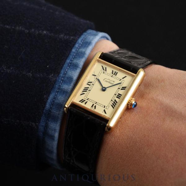 Cartier Must Tank LM 590005 Quartz Cal.90 SV925 Leather Genuine Buckle (GP) Ivory Roman Dial Overhauled and Finished to Like New
