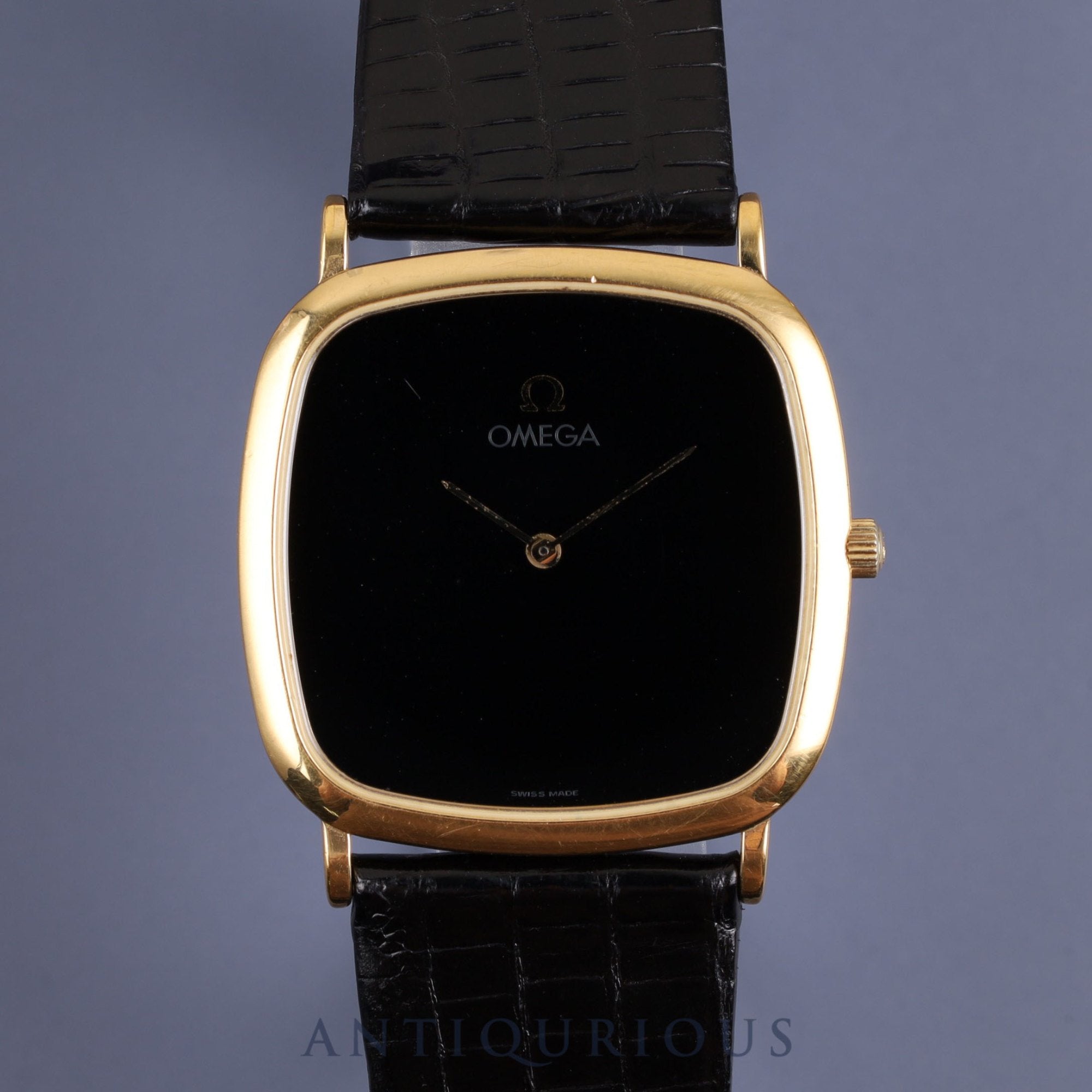 オメガ デ・ヴィル 195 077.2 クォーツ Cal.1378 GP 革 純正尾錠(GP)ブラック文字盤 オーバーホール済み