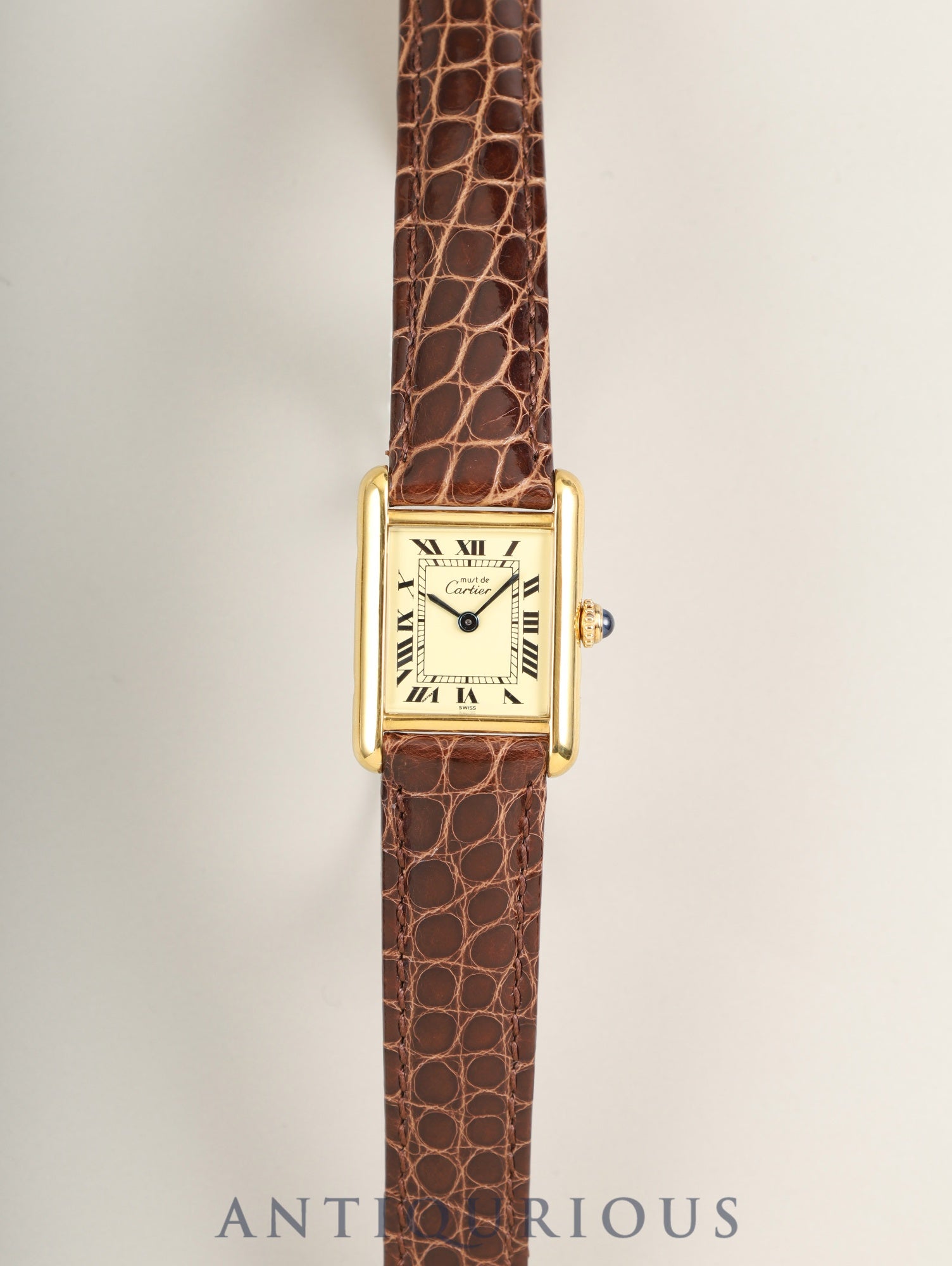 Cartier Must Tank SM 5057001 Quartz Cal.057 SV925 Leather Genuine D-Buckle (GP) Ivory Roman Dial (SWISS marking) Warranty (1989) Overhauled