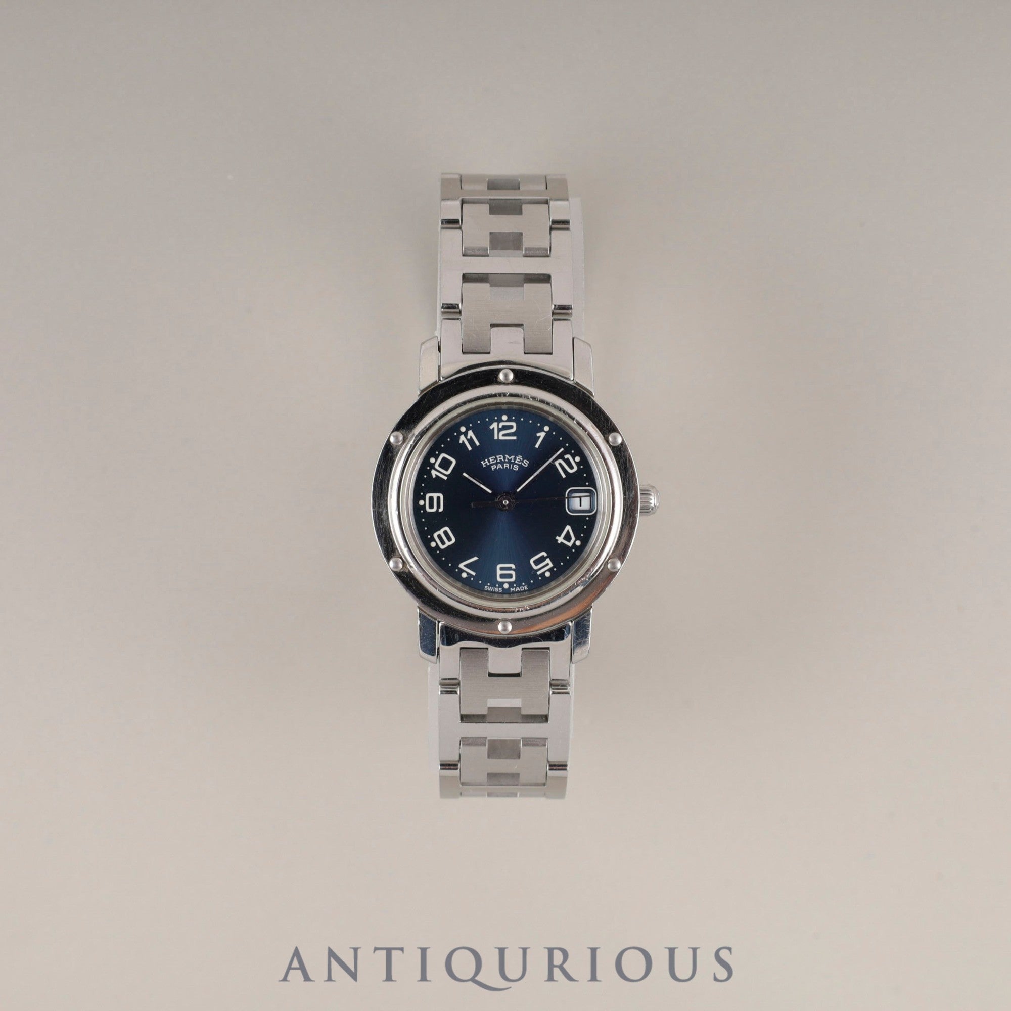 エルメス クリッパー CL4.210 クォーツ SS SS ブルー文字盤 箱 冊子 保証書 オーバーホール済み