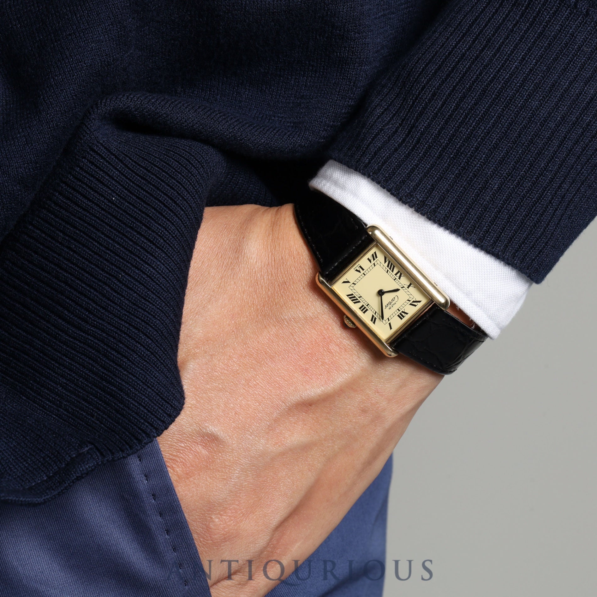 Cartier Must Tank LM Manual winding Cal.78-1 SV925 Leather Genuine buckle Ivory Roman dial Circa 1976-Early 1980s Overhauled