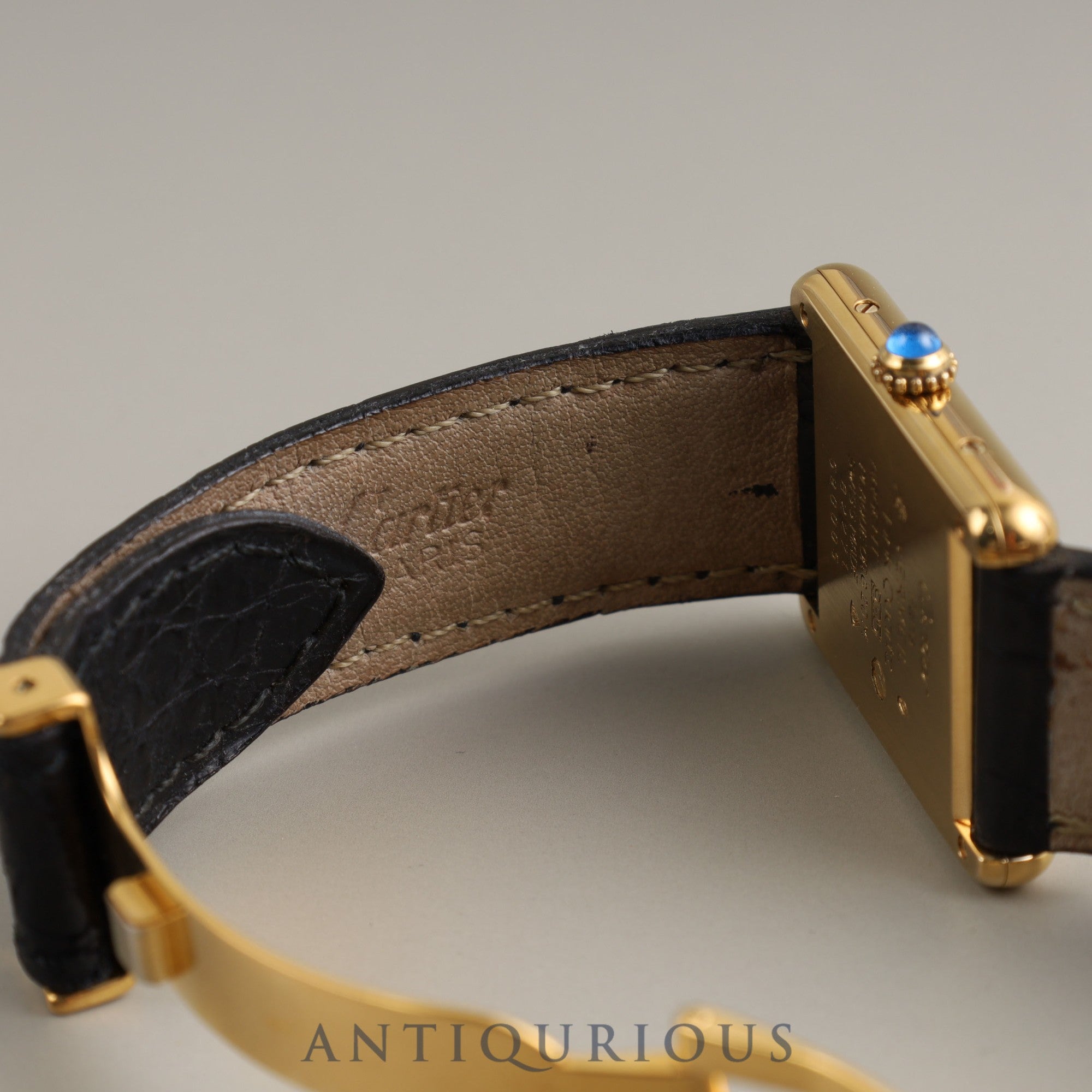 Cartier Must Tank LM QZ 590005 925 Genuine Leather Strap Genuine Buckle (GP) Black Roman Dial