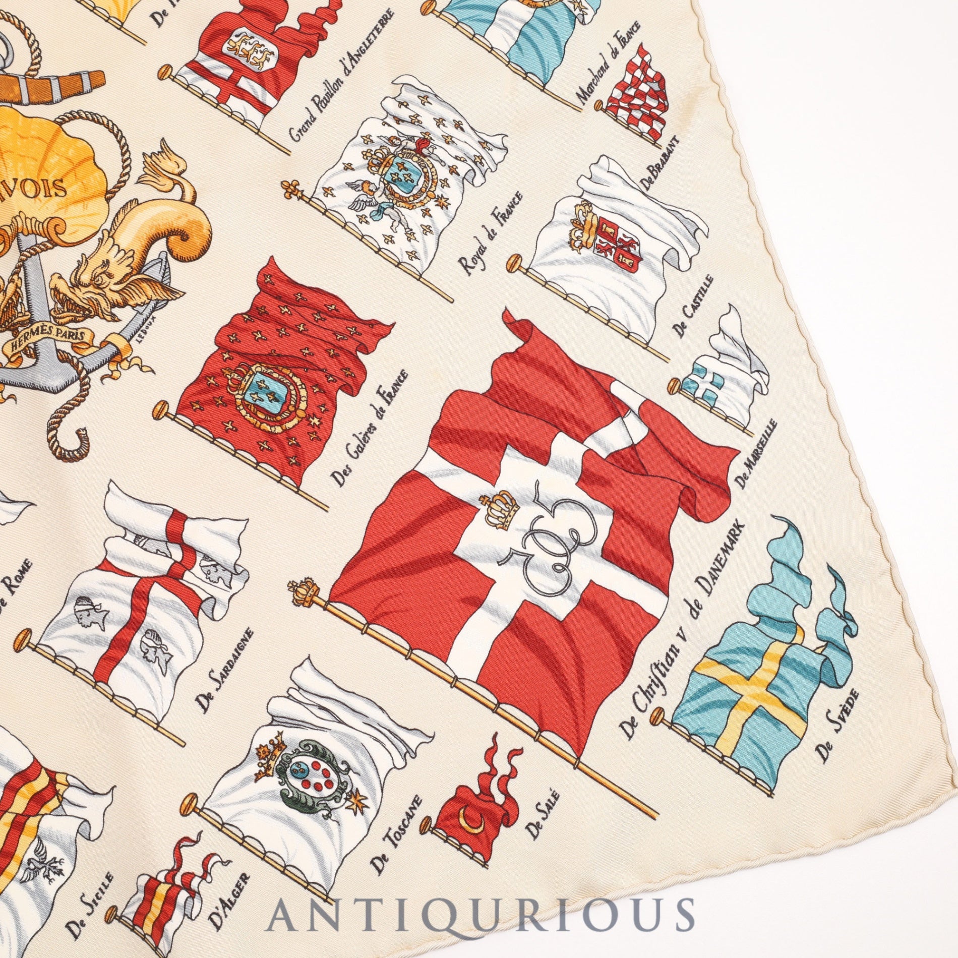Hermes Scarf Carre 45 PAVOIS Ship's Flag SILK100%