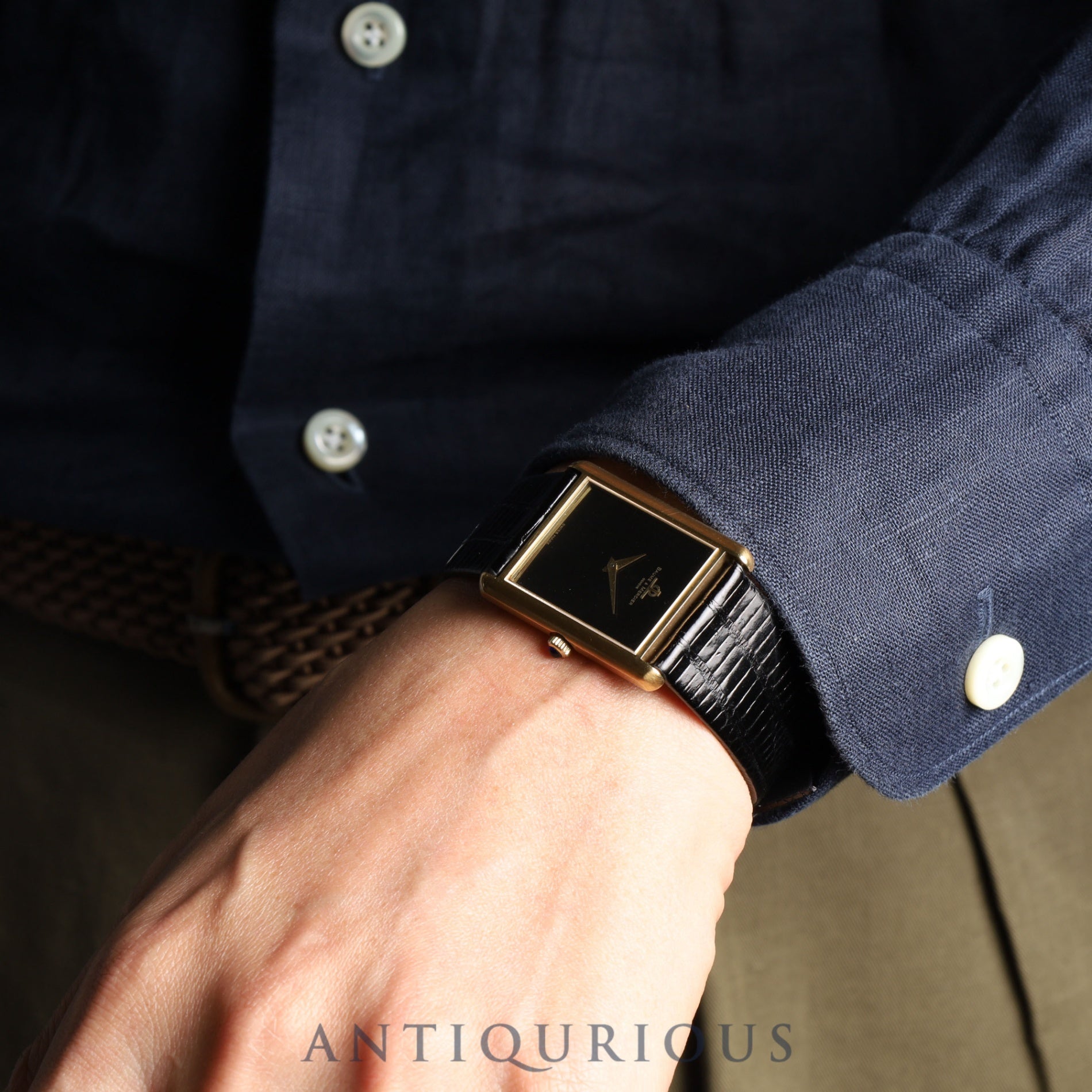 Baume & Mercier Rectangular 37059 (B) Manual winding Cal.8M775 750 Leather Genuine buckle (GP) Black (onyx) dial Overhauled