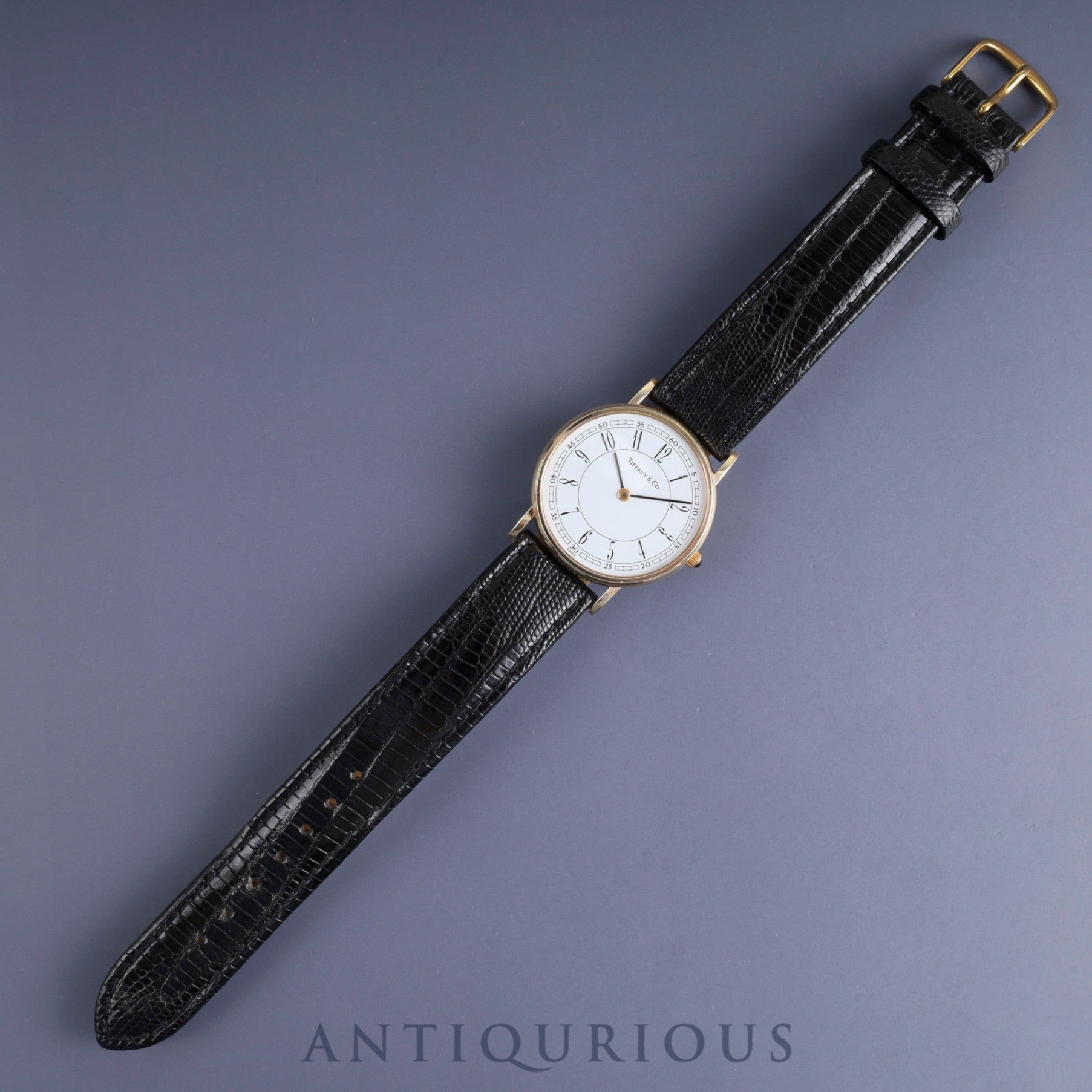 ティファニー ラウンドクラシック クォーツ Cal.ETA255.441 14K 革 社外尾錠(GP) ホワイトアラビア文字盤 オーバーホール済み