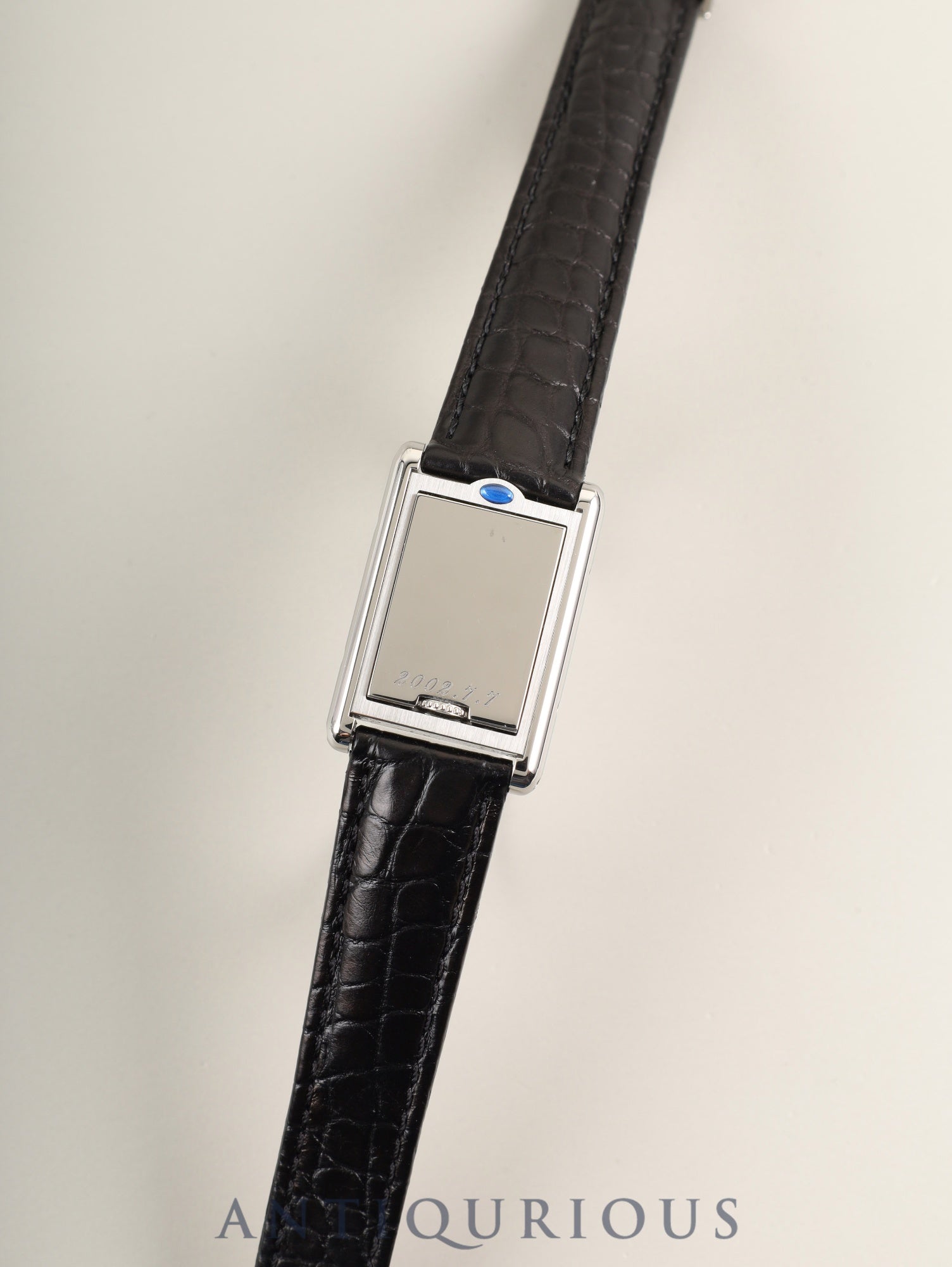 カルティエ タンク バスキュラント SM W1016830 / 2386 クォーツ Cal.059 SS 革 純正Dバックル(SS)グレーアラビア文字盤(SWISS MADE表記 / 裏彫りあり)箱 冊子 保証書(2002年)オーバーホール済み