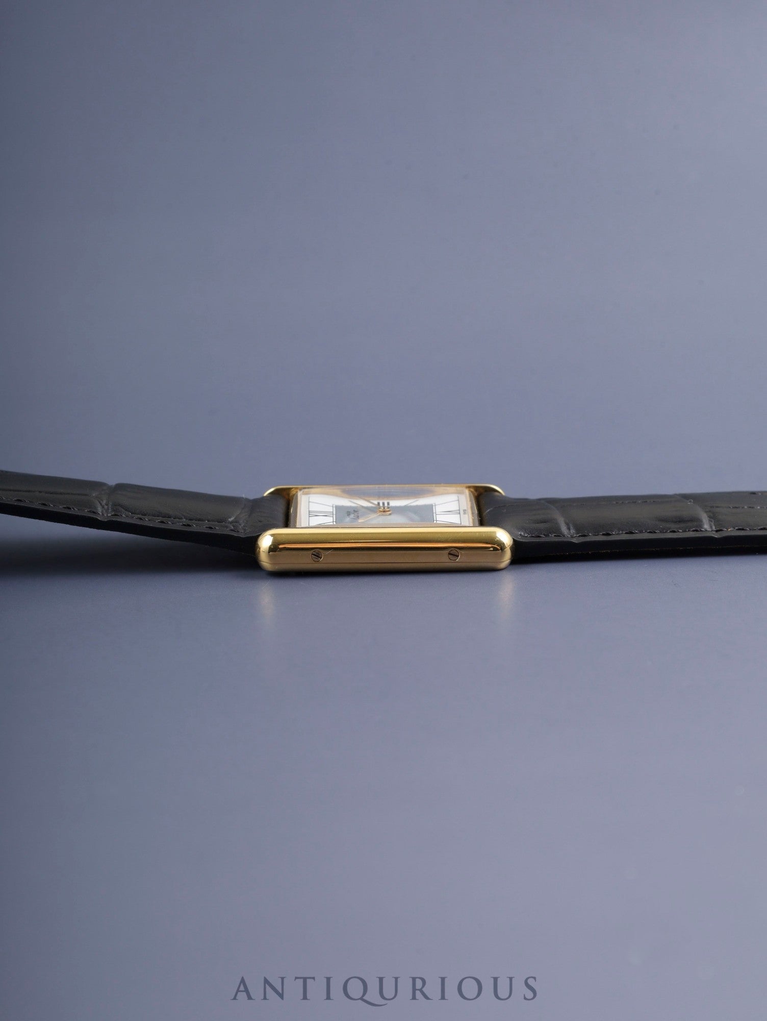 Cartier Must Tank LM 590005 Quartz Caliber 90 SV925 Leather Strap with Genuine D-buckle (GP) Gray Roman Dial with Center Drop, Overhauled and Finished to Look Like New