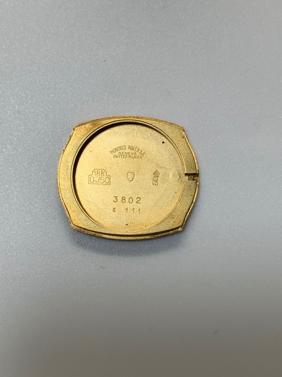 ロレックス チェリーニ 3802 手巻き Cal.1600 750YG 革 純正ピンバックル(GP)シルバー文字盤(σ SWISS σ表記 )34番(1972年)オーバーホール済み