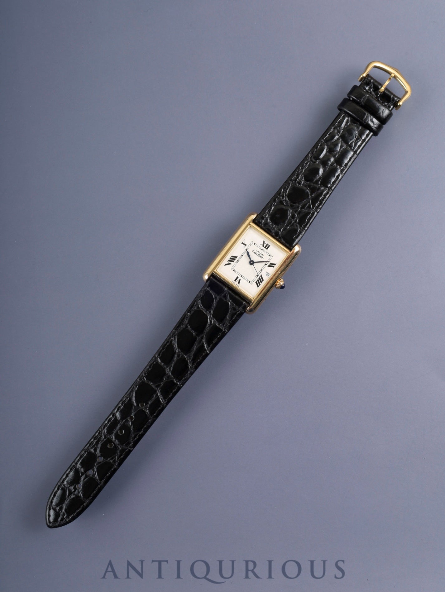 Cartier Must Tank GM (XL) W1013754 / 2413 Quartz Caliber 687 SV925 Leather Strap with Genuine Pin Buckle (GP) Ivory Roman CC Dial (SWISS MADE Marking) Overhauled