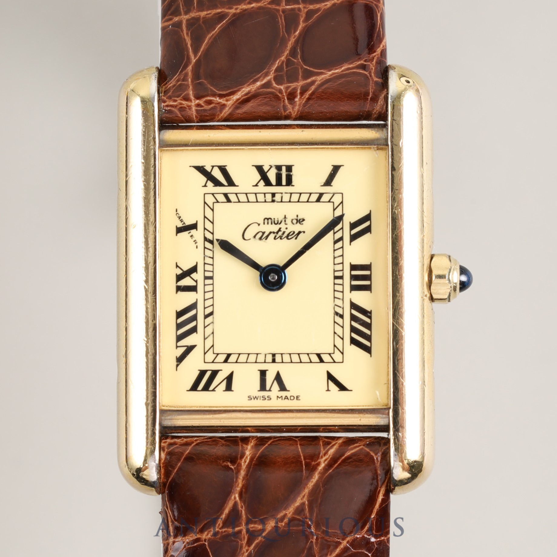 Cartier Must Tank SM 3 66001 Quartz Leather Strap with Genuine GP Buckle, Ivory Roman Dial, Cartier Boutique Complete Service (Full Maintenance)