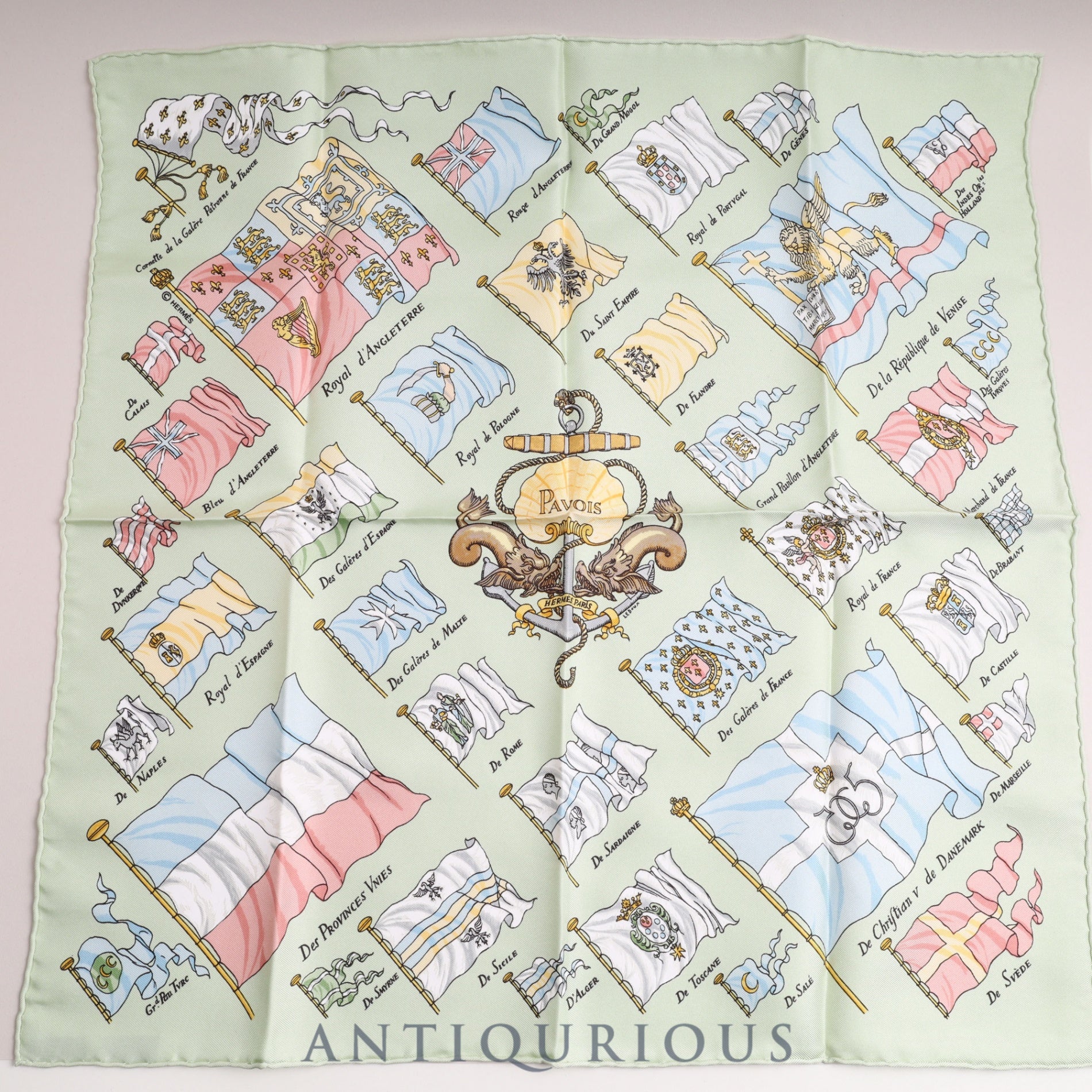 Hermes Scarf Carre 45 PAVOIS Ship Flag 100% Silk