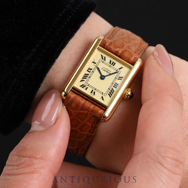 Cartier Must Tank SM W1003153/1613 Quartz SV925 Leather Genuine Buckle (GP) Ivory Roman Dial Complete service (full maintenance) completed at Cartier boutique