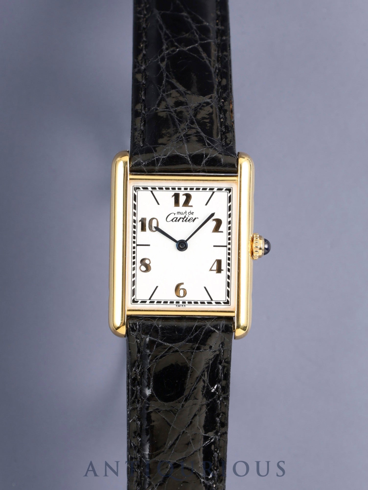 Cartier Must Tank LM W1008254 / 1615 Quartz Cal.90 SV925 Leather Genuine Pin Buckle (GP) Arabic Dial (SWISS marking) Overhauled, Polished