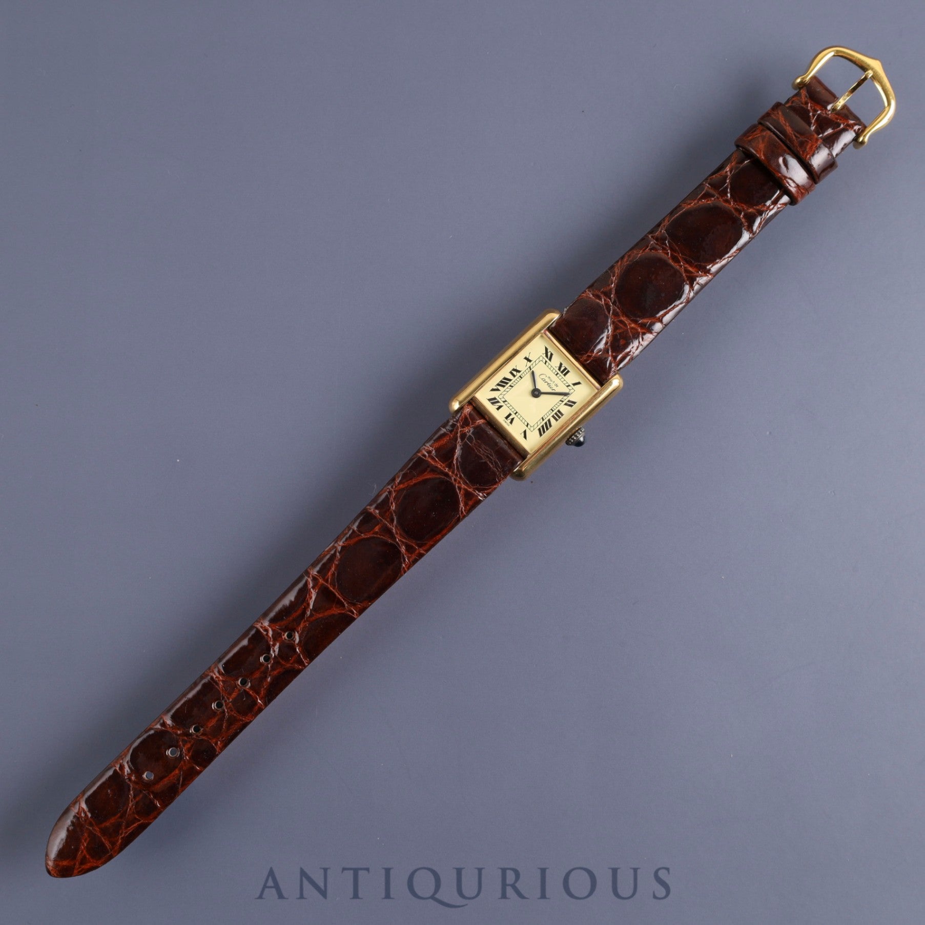 Cartier Must Tank SM Manual winding Cal.78-1 SV925 Leather Genuine buckle (GP) Ivory Roman dial Overhauled