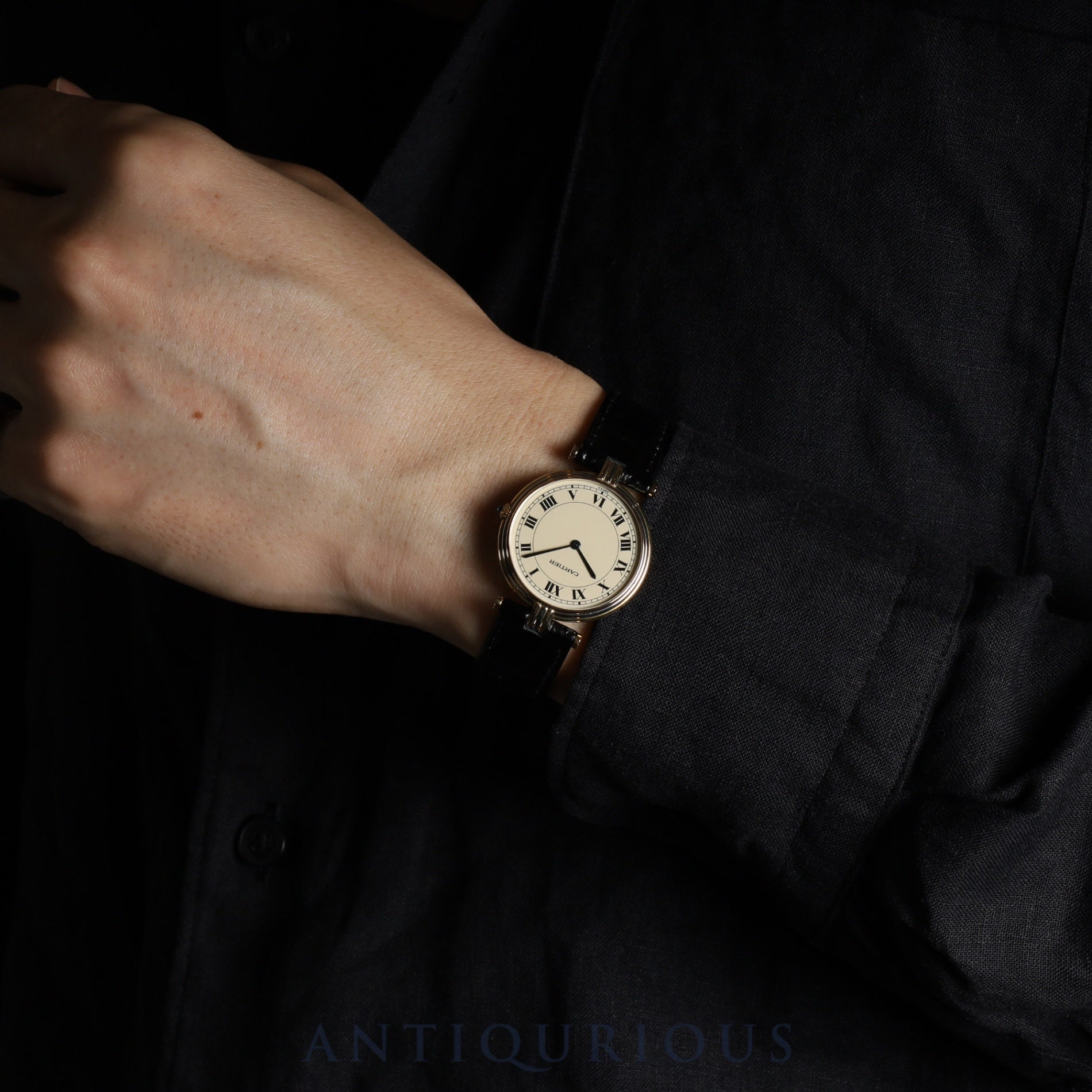 Cartier Vendome VLC Trinity LM 8151 Quartz Cal.81 750YG Leather Genuine Buckle (GP) Ivory Roman Dial Warranty (1999) Booklet Overhauled