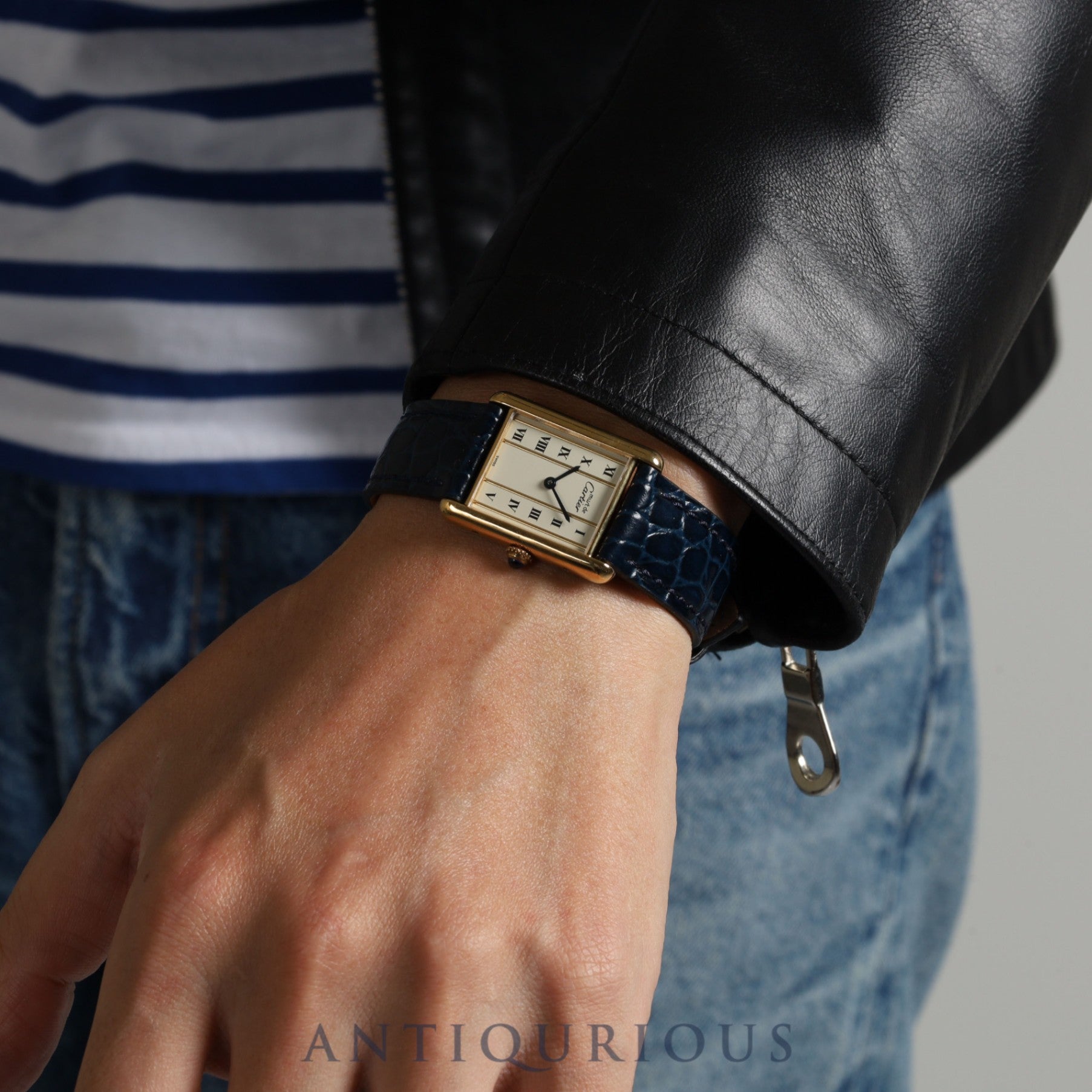 Cartier Must Tank LM 590005 Quartz Cal.90 SV925 Leather Genuine Buckle (GP) Straight Roman Dial Overhauled Newly Finished