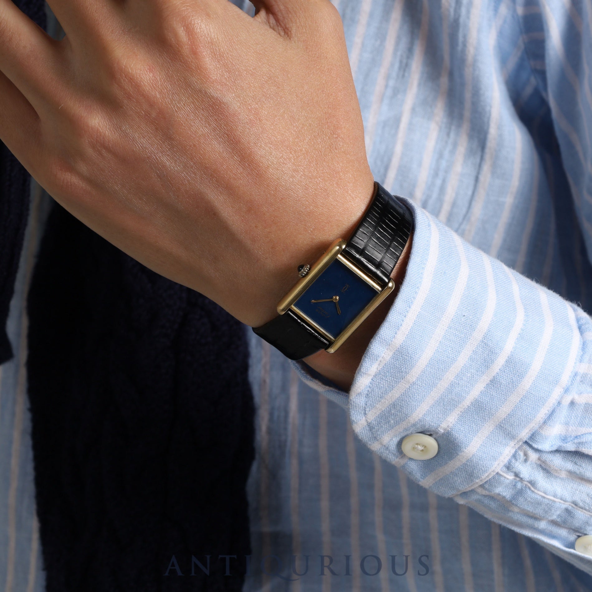 Cartier Must Tank LM Manual winding Cal.78-1 SV925 Leather Genuine buckle (GP) Lapis lazuli dial Overhauled