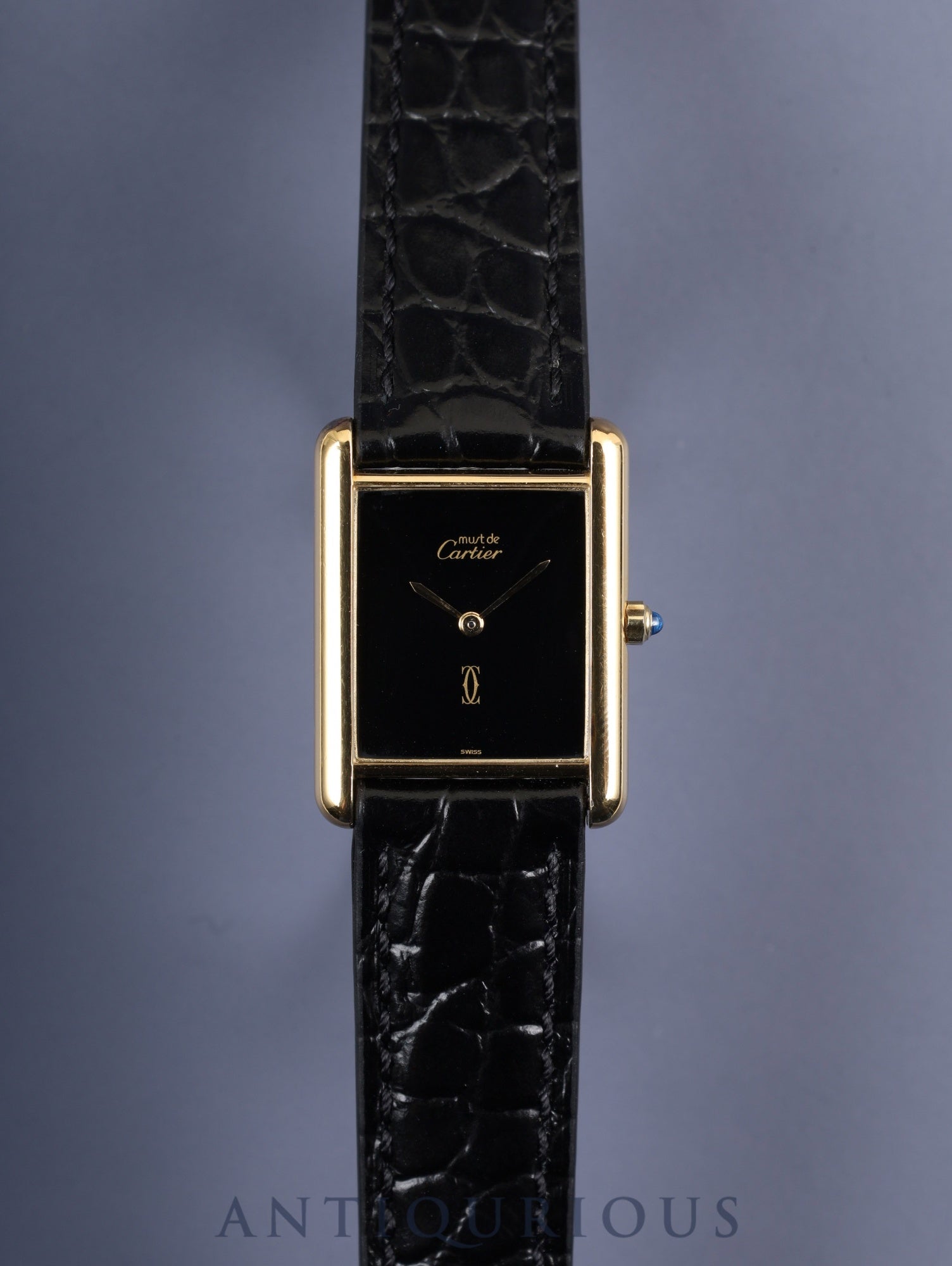 カルティエ マストタンク LM 6 81006 クォーツ Cal.81 SV925 革 純正尾錠(GP) オニキス文字盤 箱 冊子 保証書(1987年) タグ オーバーホール済み