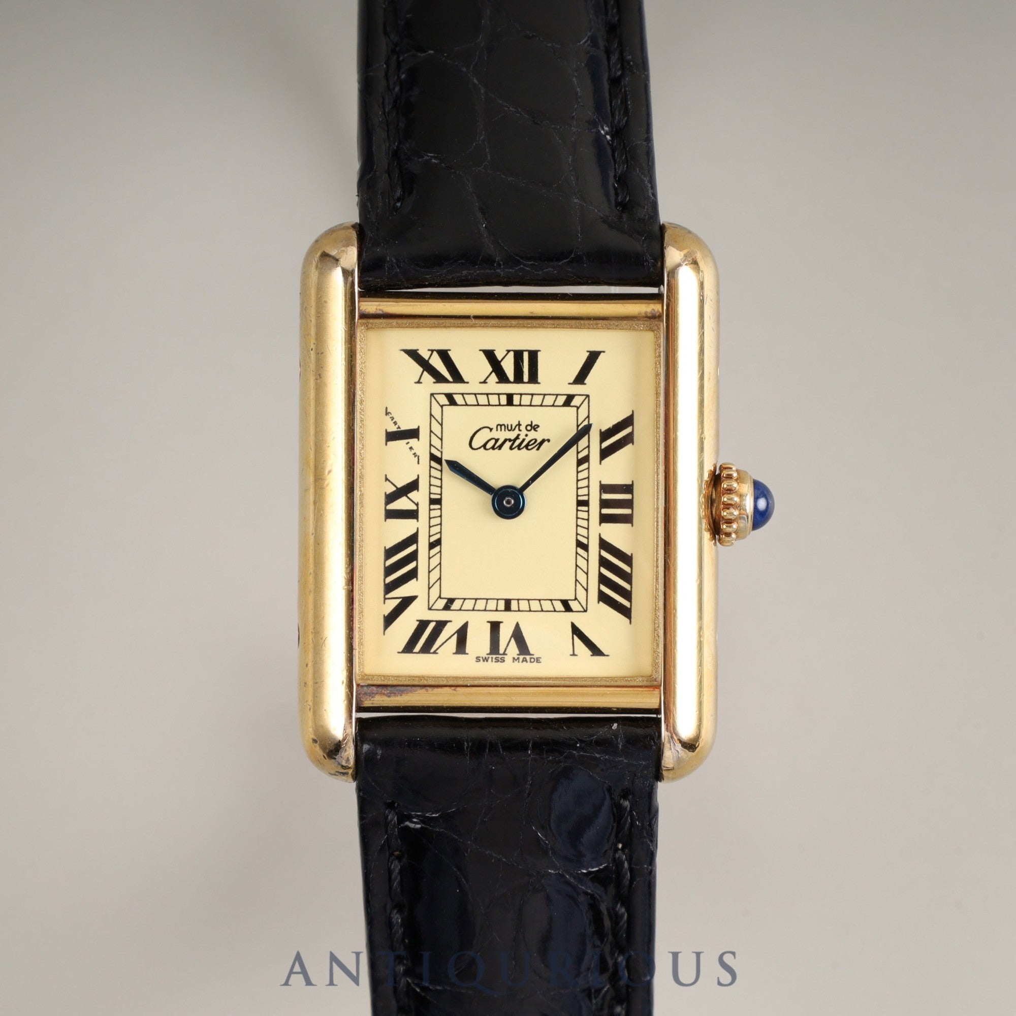 カルティエ マストタンク MM 2415 クォーツ Cal.057 SV925 革 純正Dバックル(GP) アイボリーローマン文字盤 オーバーホール済み