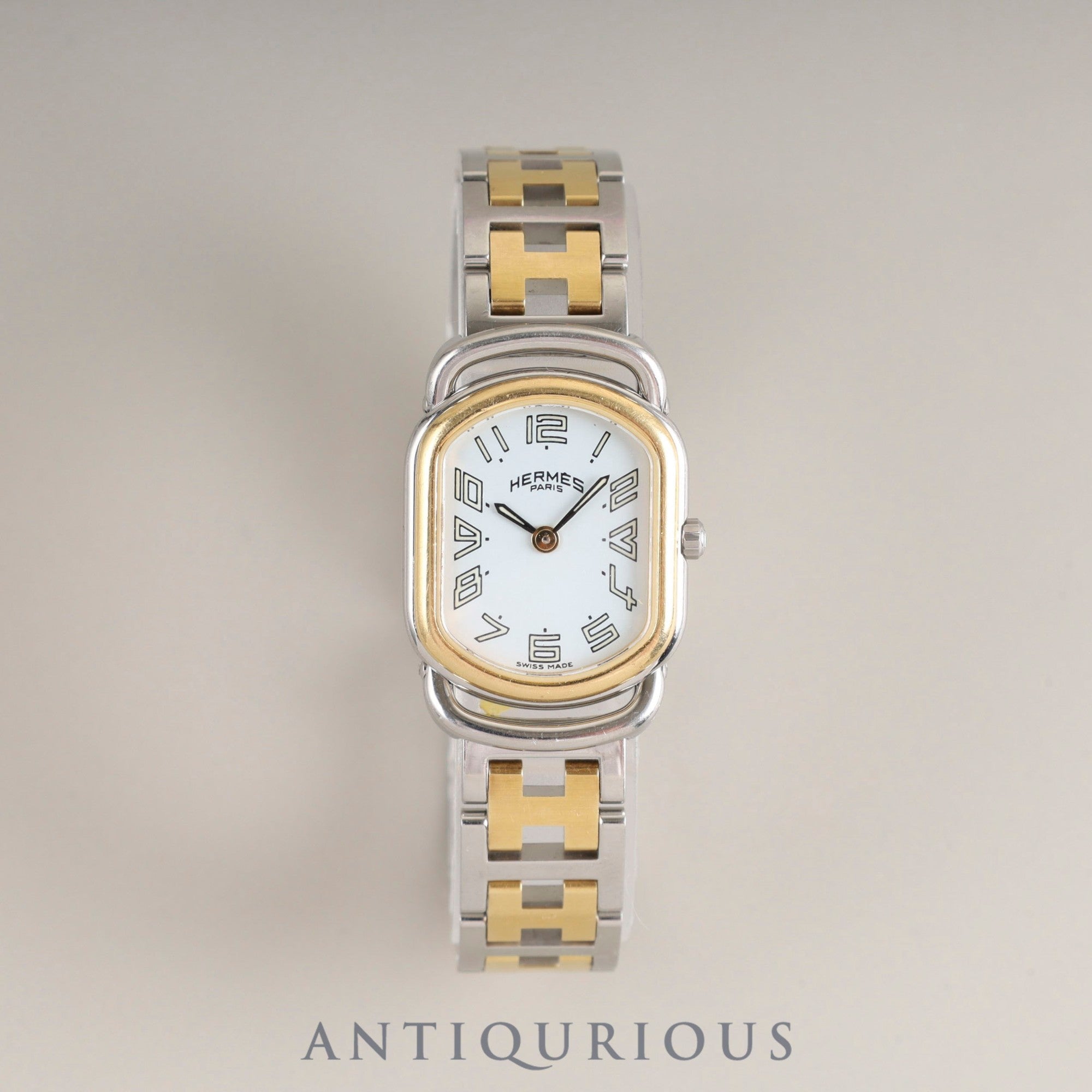 エルメス ラリー RA1.220 クォーツ Cal.976.001 SS/GP SS/GP ホワイト文字盤 オーバーホール済み