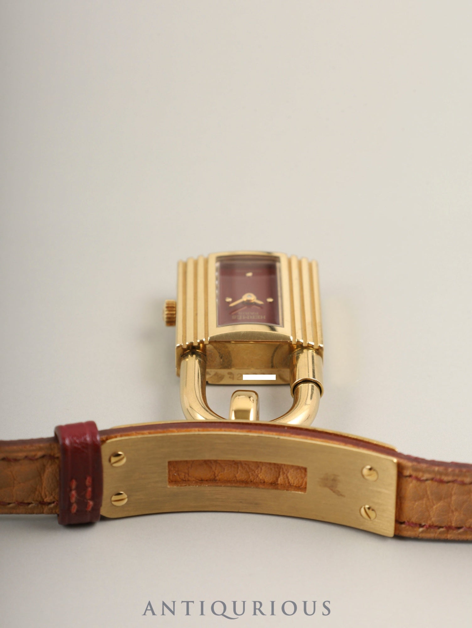 エルメス ケリーウォッチ 39.01 クォーツ GP 純正革ベルト(○U刻:1991年)社外尾錠(GP) ボルドー文字盤 箱 冊子 保証書(1993年)オーバーホール済み