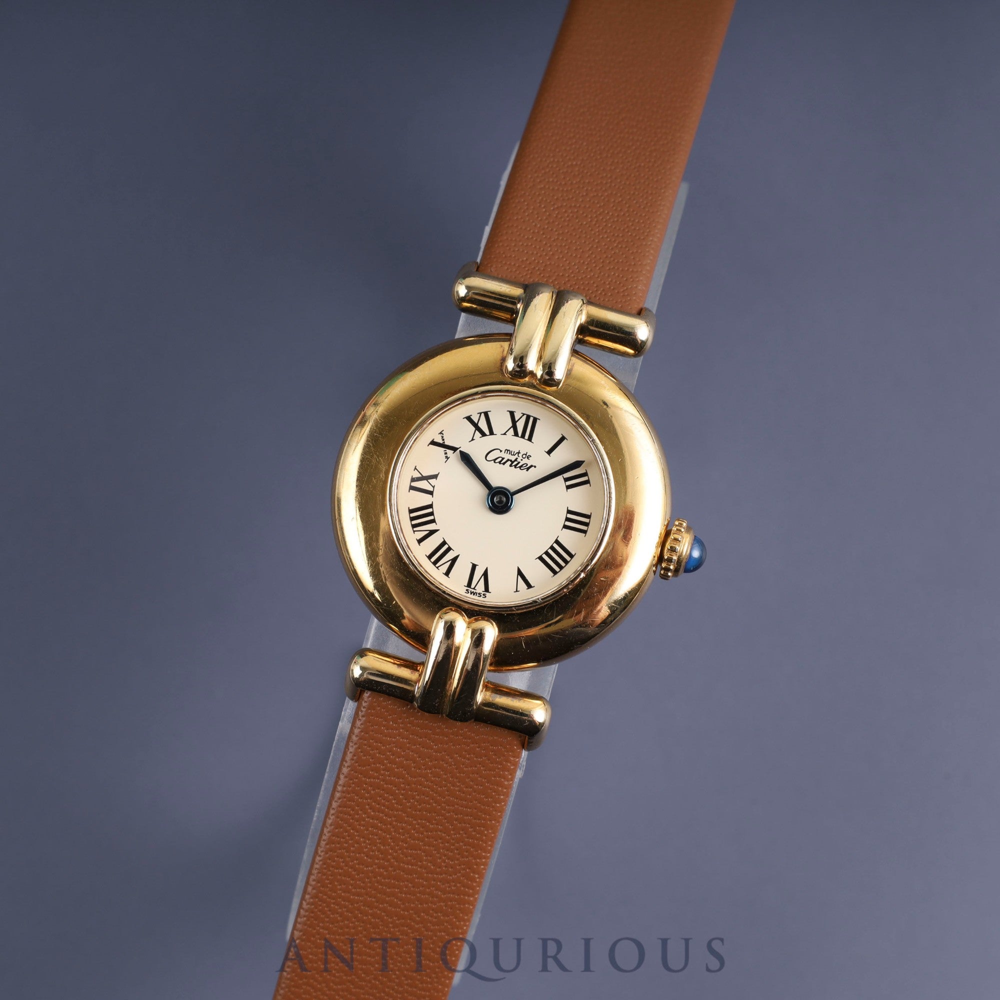 Cartier Must Colisee 590002 Quartz SV925 Leather Genuine Buckle (GP) Ivory Roman Dial Overhauled