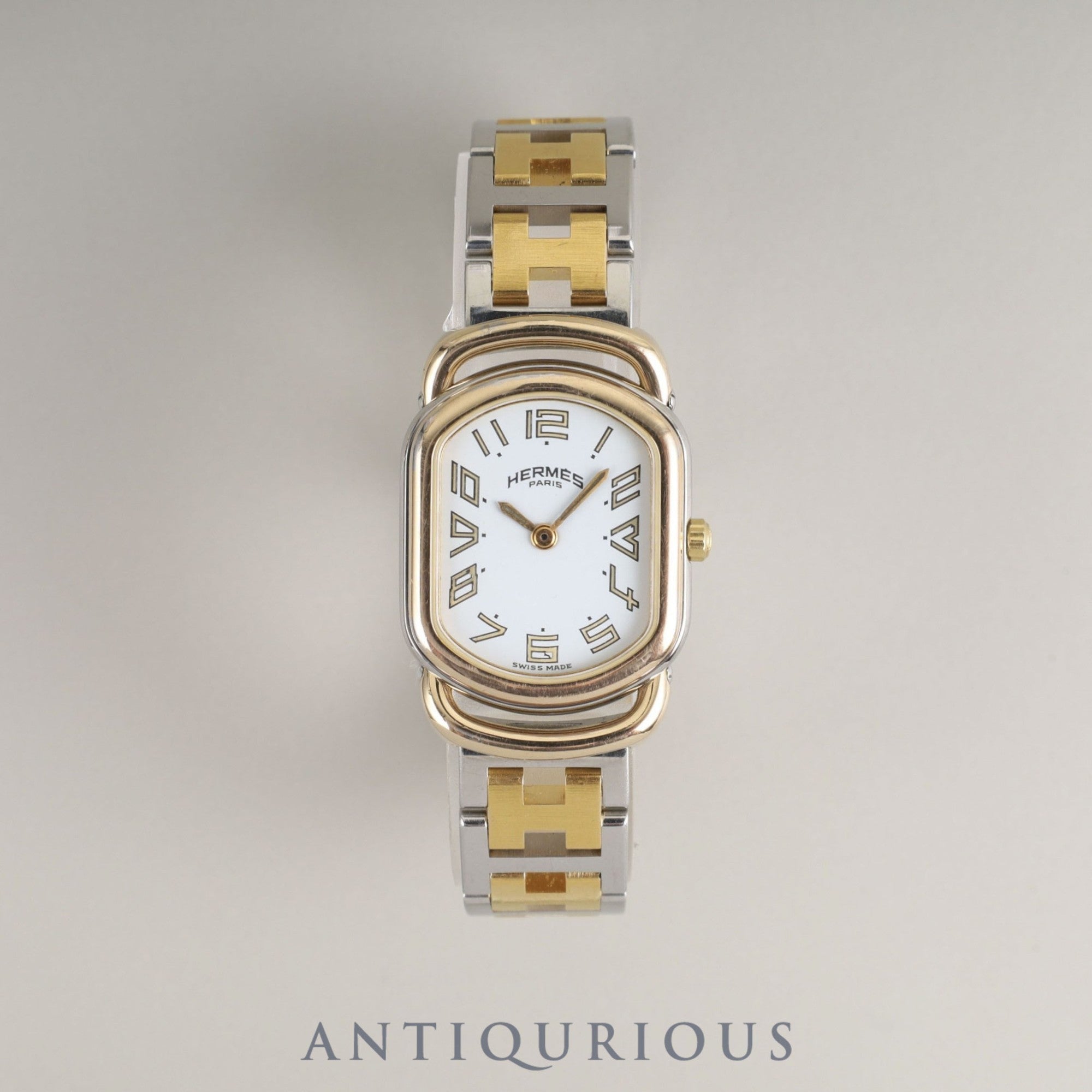 エルメス ラリー 77.03 クォーツ Cal.976.001 SS/GP SS/GP ホワイト文字盤 オーバーホール済み