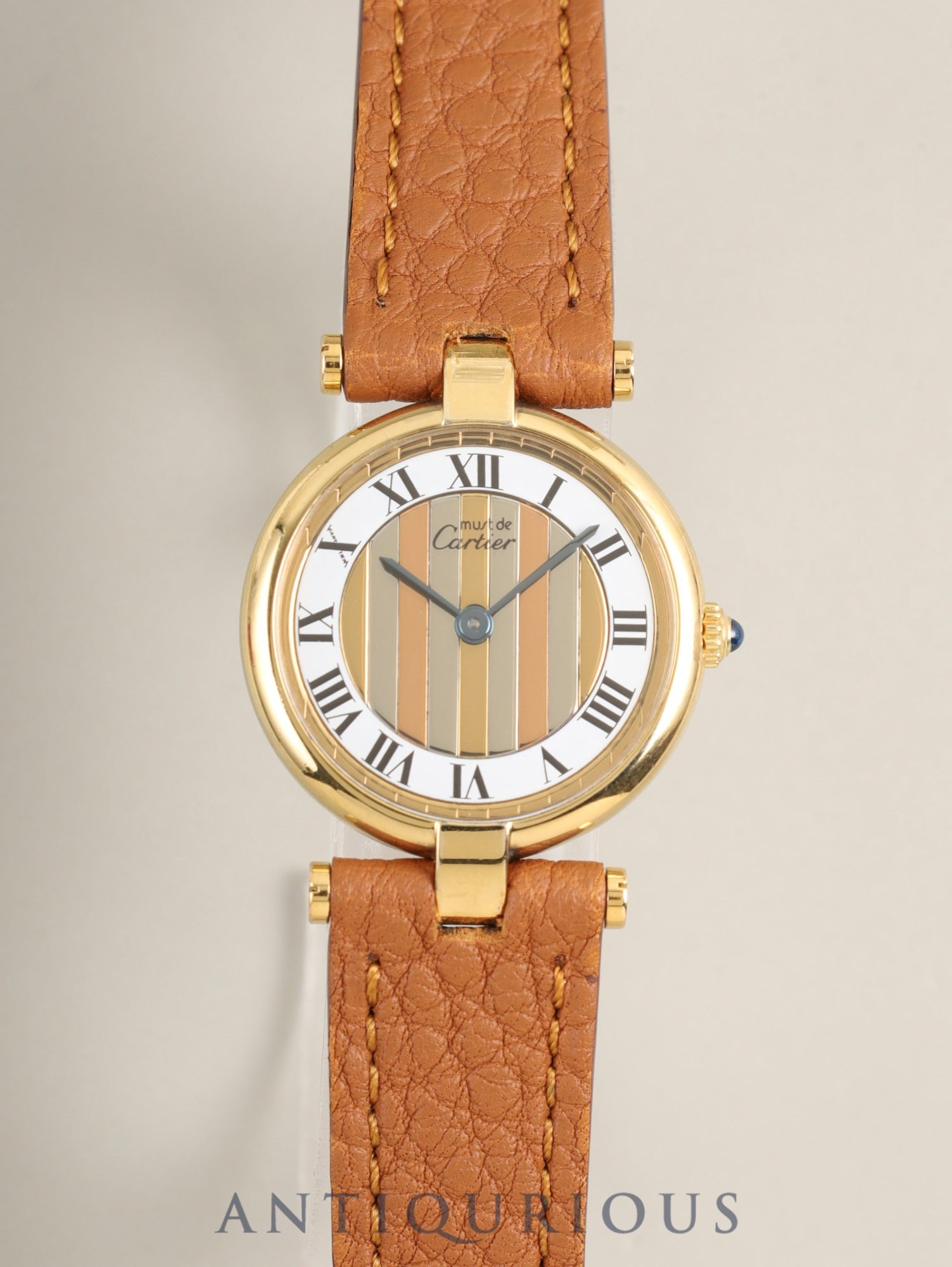 Cartier Must Vendome VLC SM 18 Quartz Cal. 81 SV925 Leather Original Pin Buckle (GP) Front Trinity Dial Box Overhauled