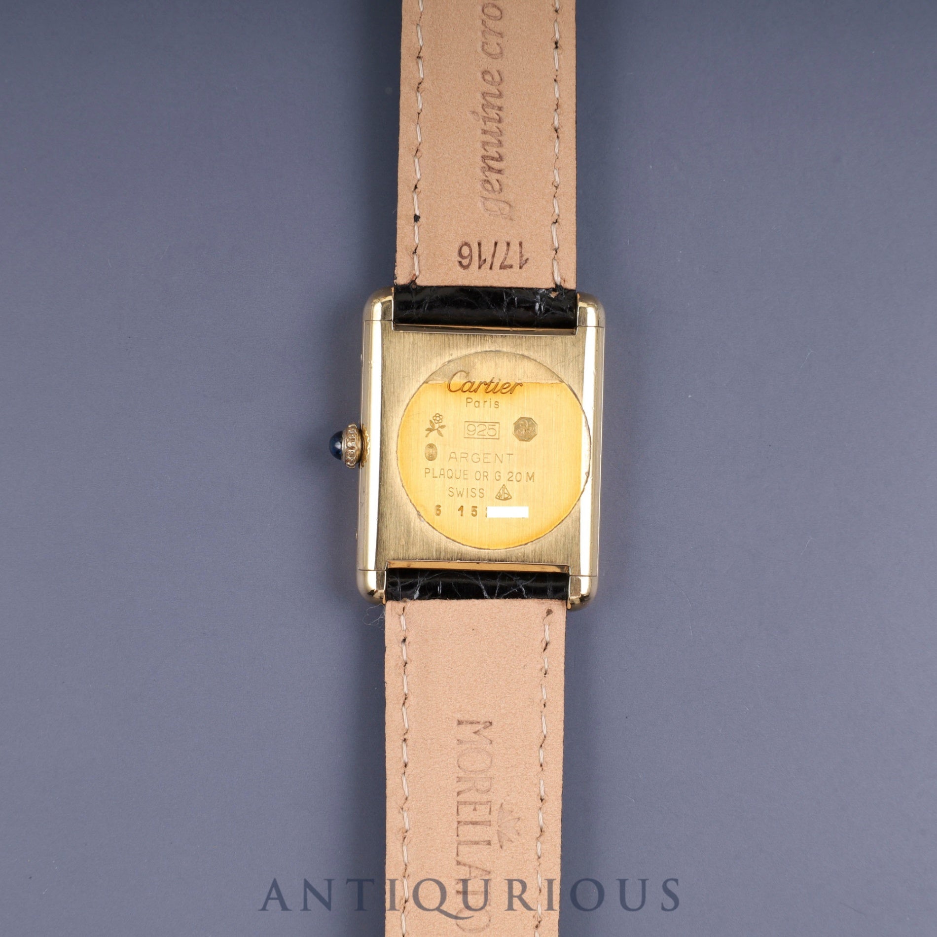 カルティエ マストタンク LM 手巻き Cal.78-1 SV925 革 純正尾錠(GP)ブラックローマン文字盤 オーバーホール済み