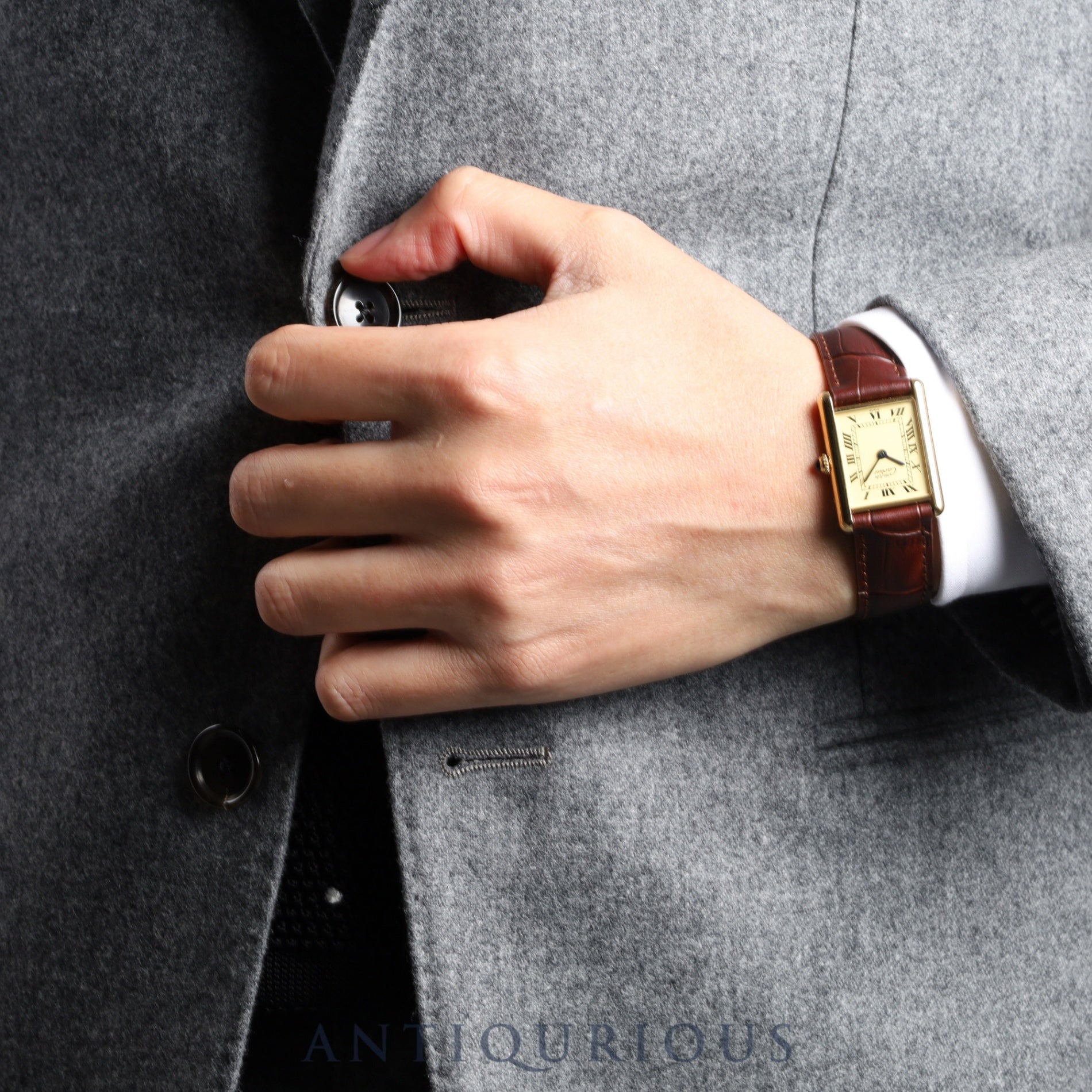 Cartier Must Tank LM 1615 Quartz Cal.90 SV925 Leather Genuine D Buckle (GP) Ivory Roman Dial Overhauled