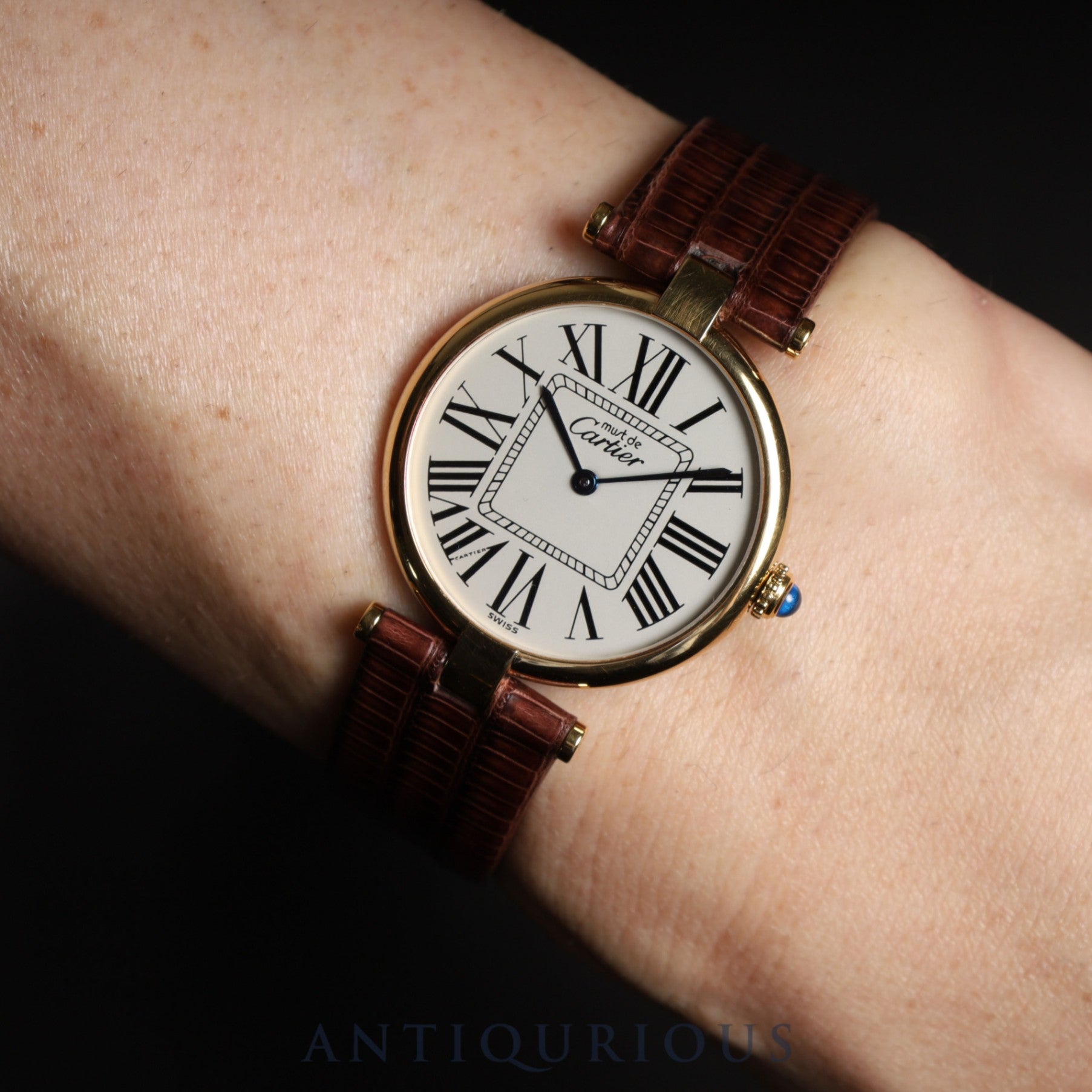 Cartier Must Vendôme VLC LM 590003 Quartz Caliber 90 SV925 Leather Strap with Genuine GP Buckle, Opalescent Dial, Box, Warranty Card (1992) and Booklet, Overhauled