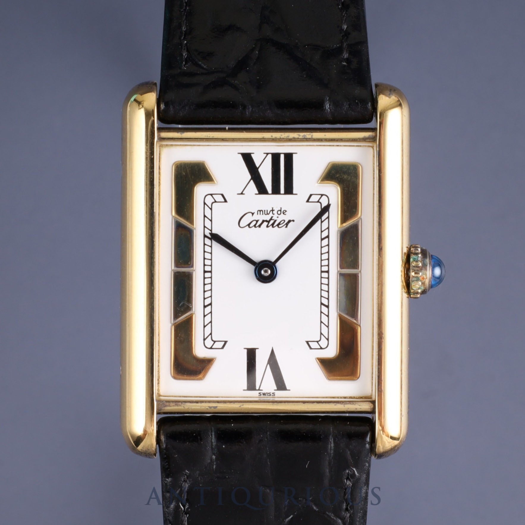 カルティエ マストタンク LM 590005 クォーツ Cal.90 SV925 革 純正尾錠(GP) サイドトリニティ文字盤 オーバーホール済み