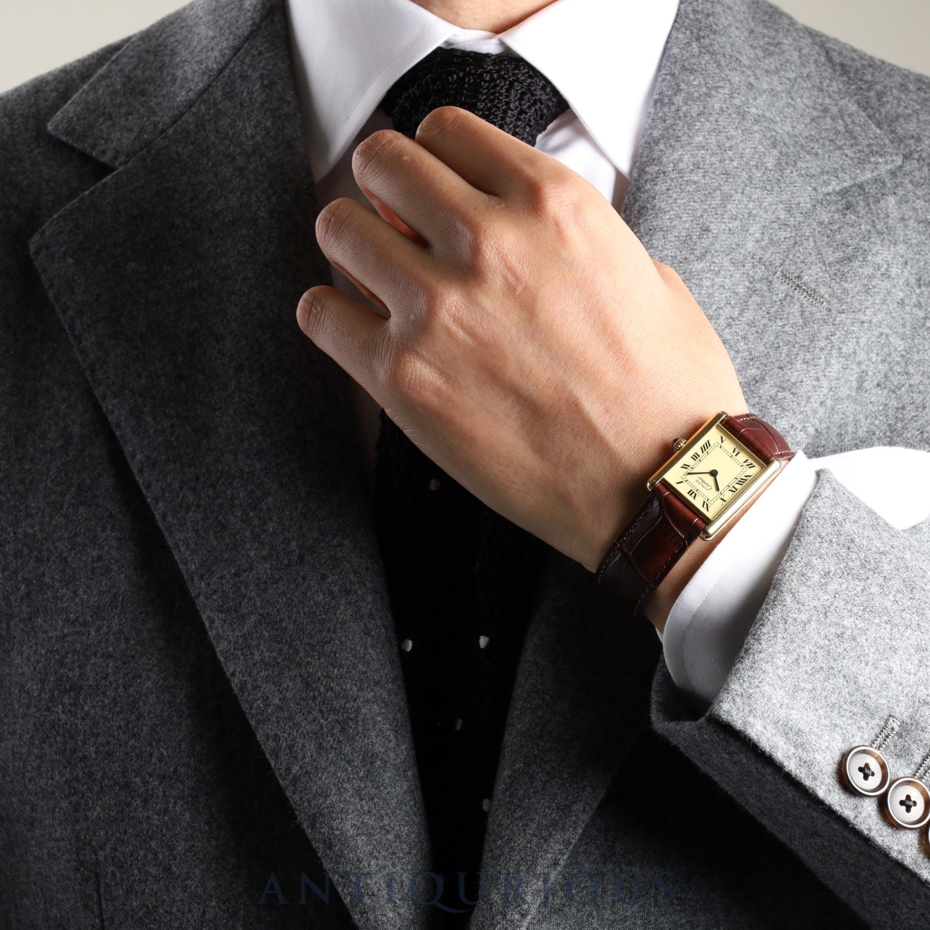 Cartier Must Tank LM 1615 Quartz Cal.90 SV925 Leather Genuine D Buckle (GP) Ivory Roman Dial Overhauled