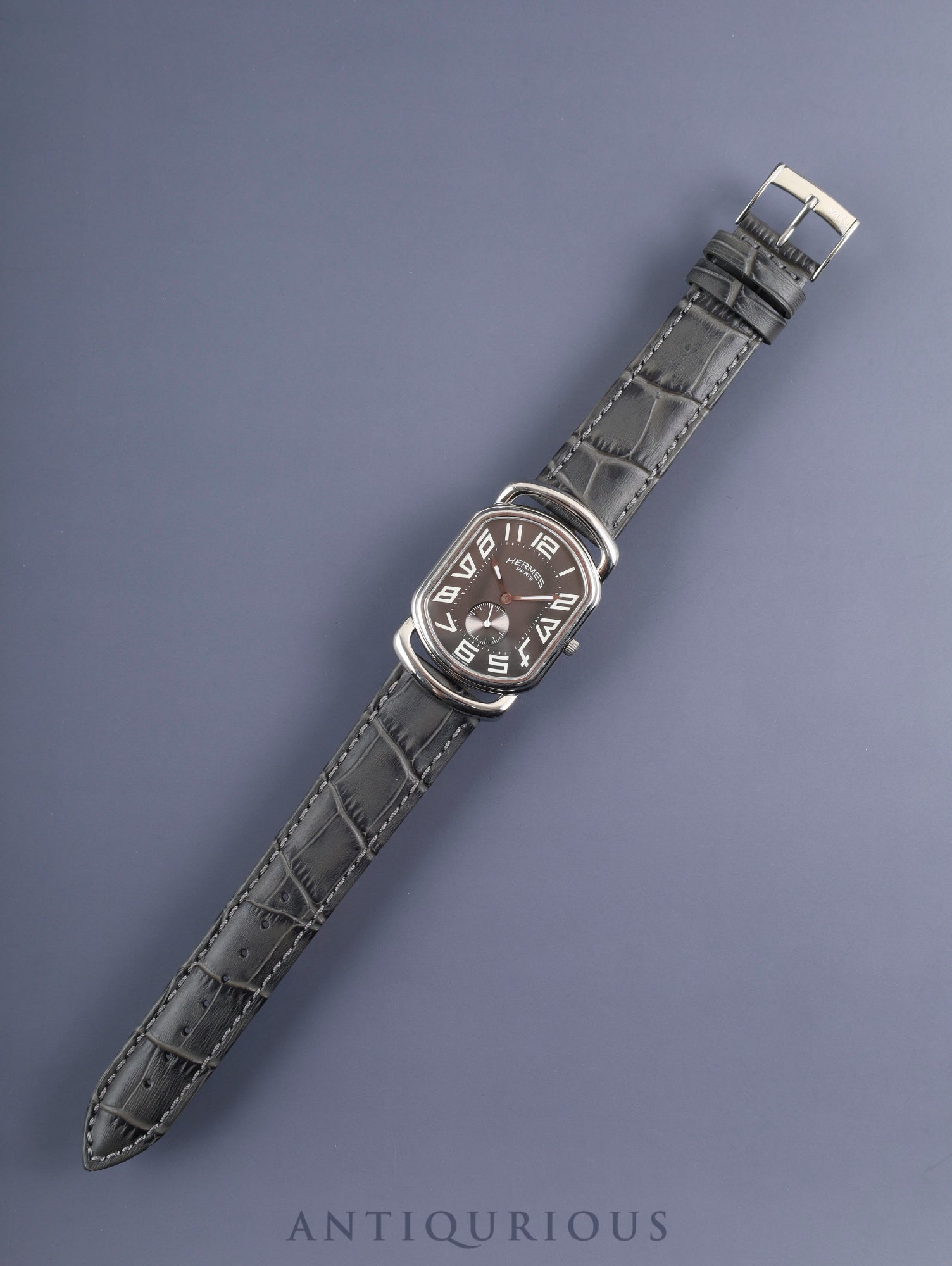 エルメス ラリー スモールセコンド RA1.810 クォーツ Cal.980.163 SS 革 社外ピンバックル(SS)グレー文字盤 オーバーホール済み