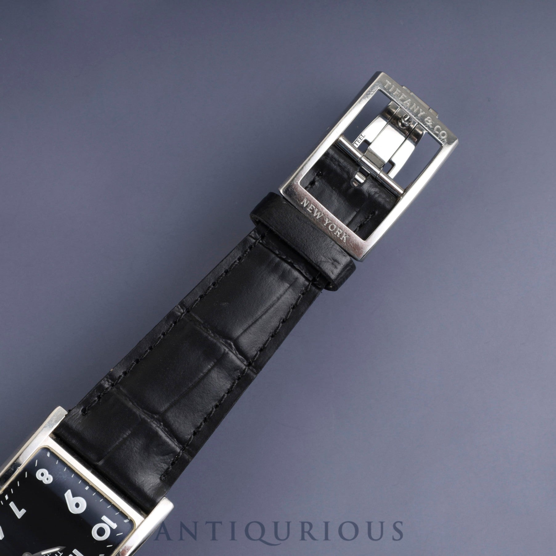 ティファニー イーストウエスト 34677352 クォーツ SS 革 純正バックル(SS) ブラックアラビア文字盤 保証書(2017年)冊子 オーバーホール済み